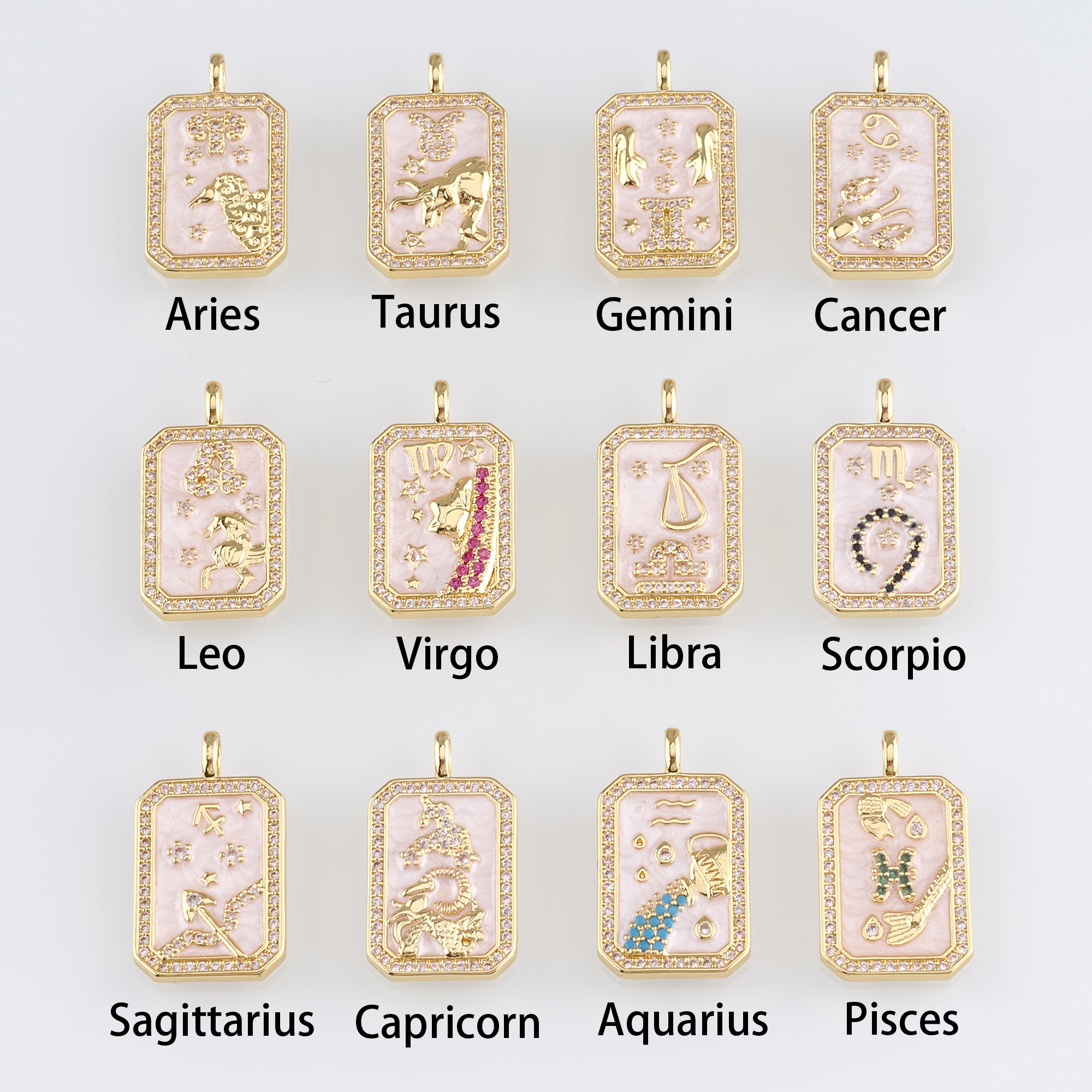 18K Gold Filled Zodiac Pendant,CZ Micro Pave Constellation Charm Earrings Necklace for DIY Jewelry Making Supply