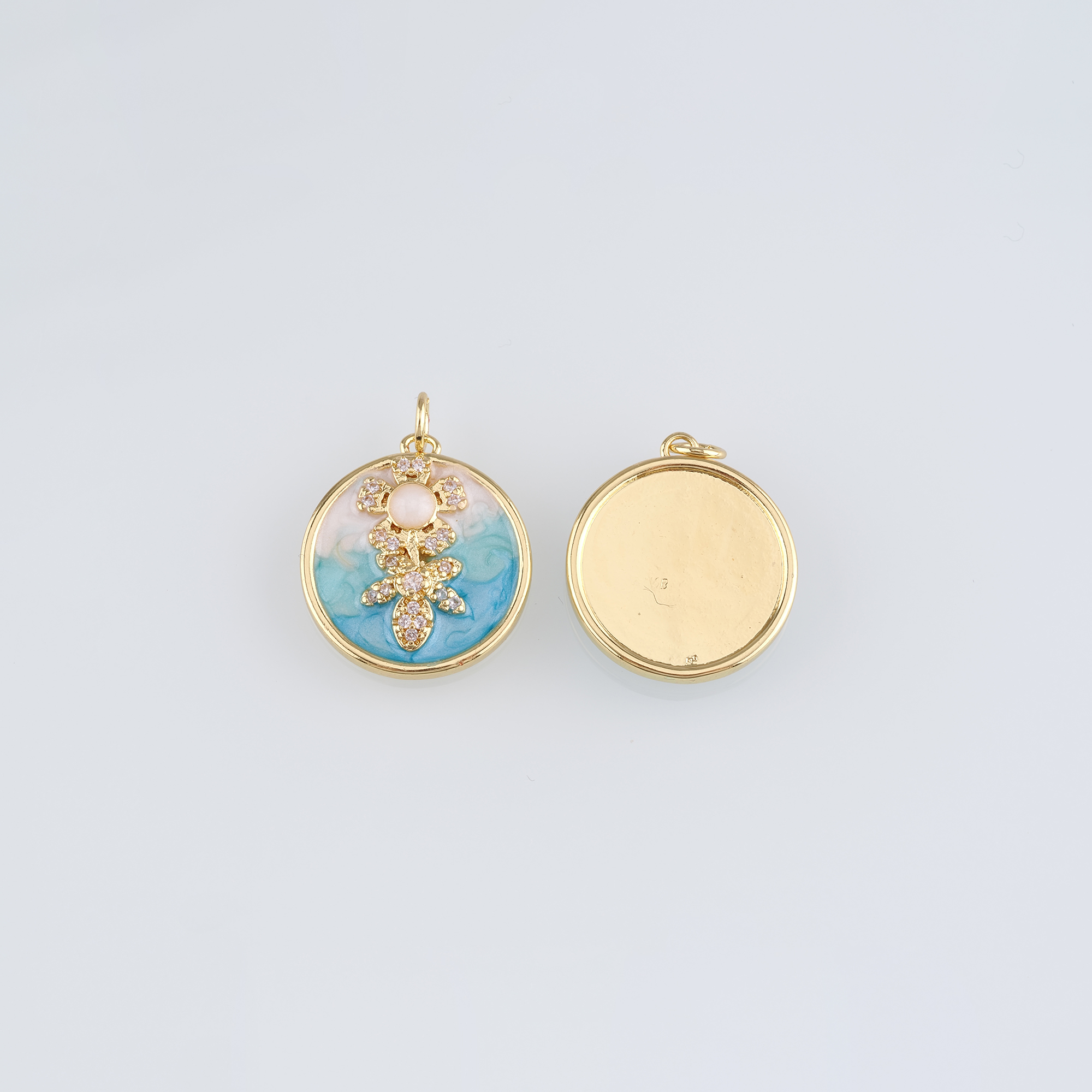 18K Gold Filled Bee Flower Pendant,Enamel Flower Charm Earrings Necklace for DIY Jewelry Making Supply