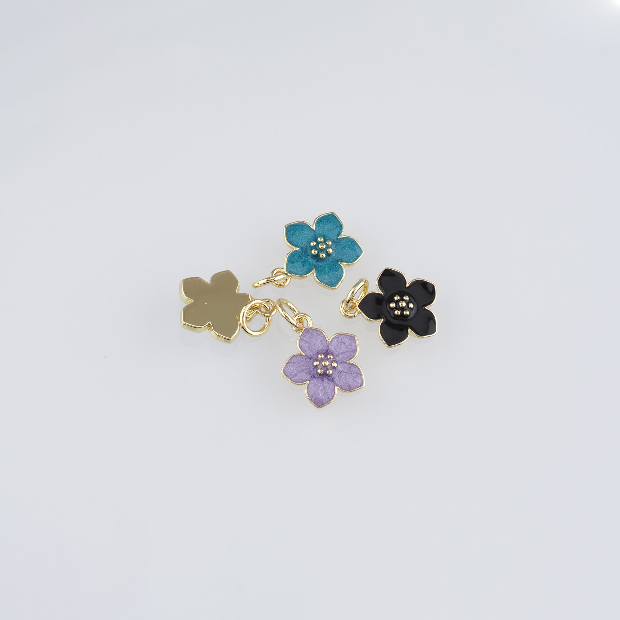 18K Gold Filled Flower Pendant,Enamel Flower Charm Earrings Necklace for DIY Jewelry Making Supply