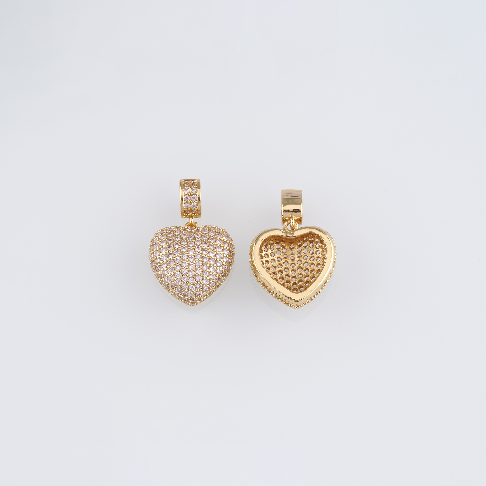 18K Gold Filled Heart Pendant,CZ Micro Pave Heart Charm Earrings Necklace for DIY Jewelry Making Supply