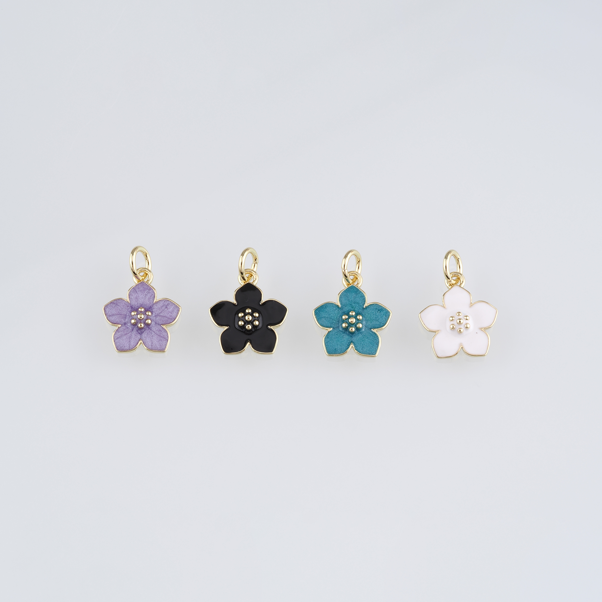 18K Gold Filled Flower Pendant,Enamel Flower Charm Earrings Necklace for DIY Jewelry Making Supply