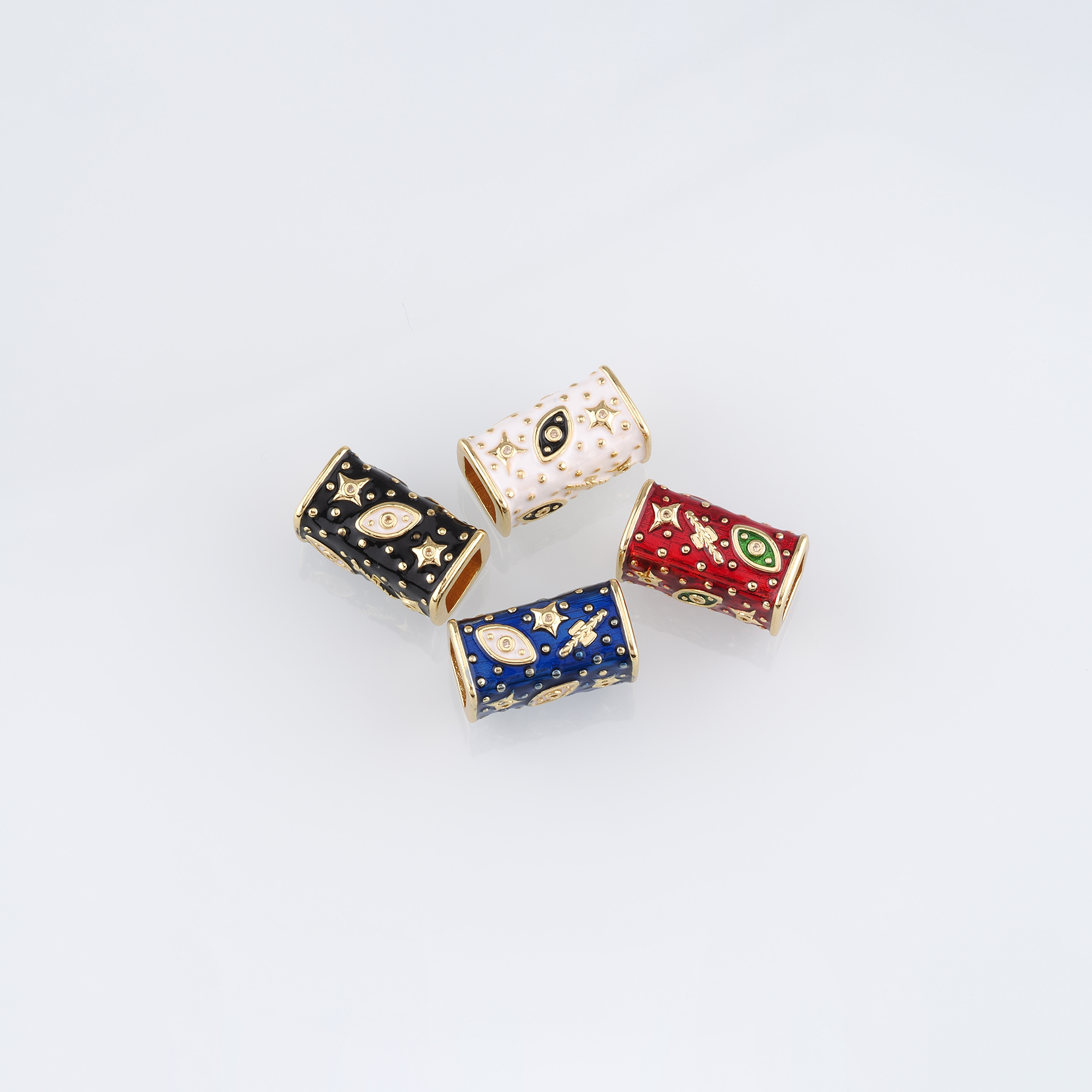 18K Gold Filled Evil Eye Spacer Beads,Barrel Bead,Enamel Evil Eye Bead for Bracelet Jewelry Necklace Making Supply
