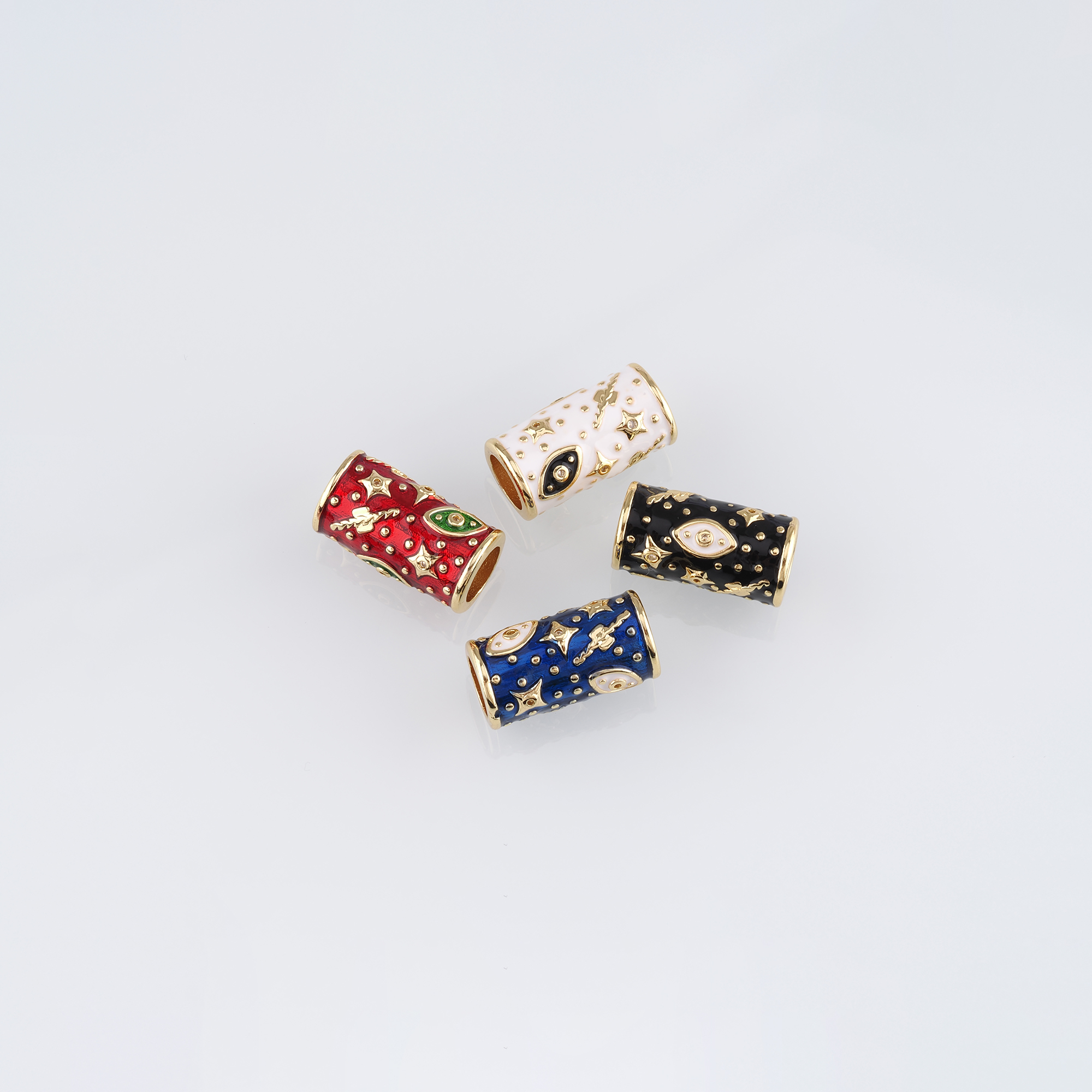 18K Gold Filled Evil Eye Spacer Beads,Barrel Bead,Enamel Evil Eye Bead for Bracelet Jewelry Necklace Making Supply