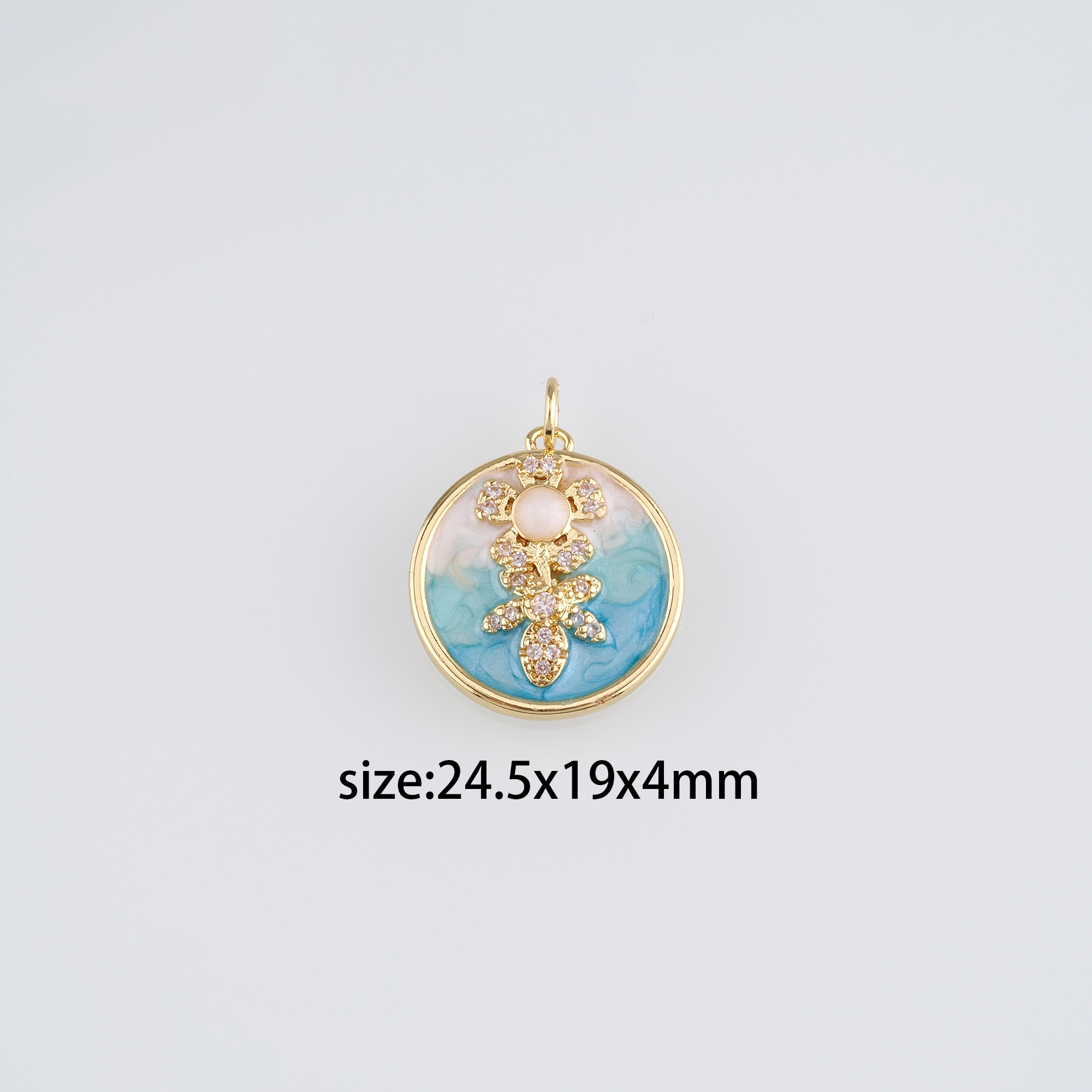 18K Gold Filled Bee Flower Pendant,Enamel Flower Charm Earrings Necklace for DIY Jewelry Making Supply
