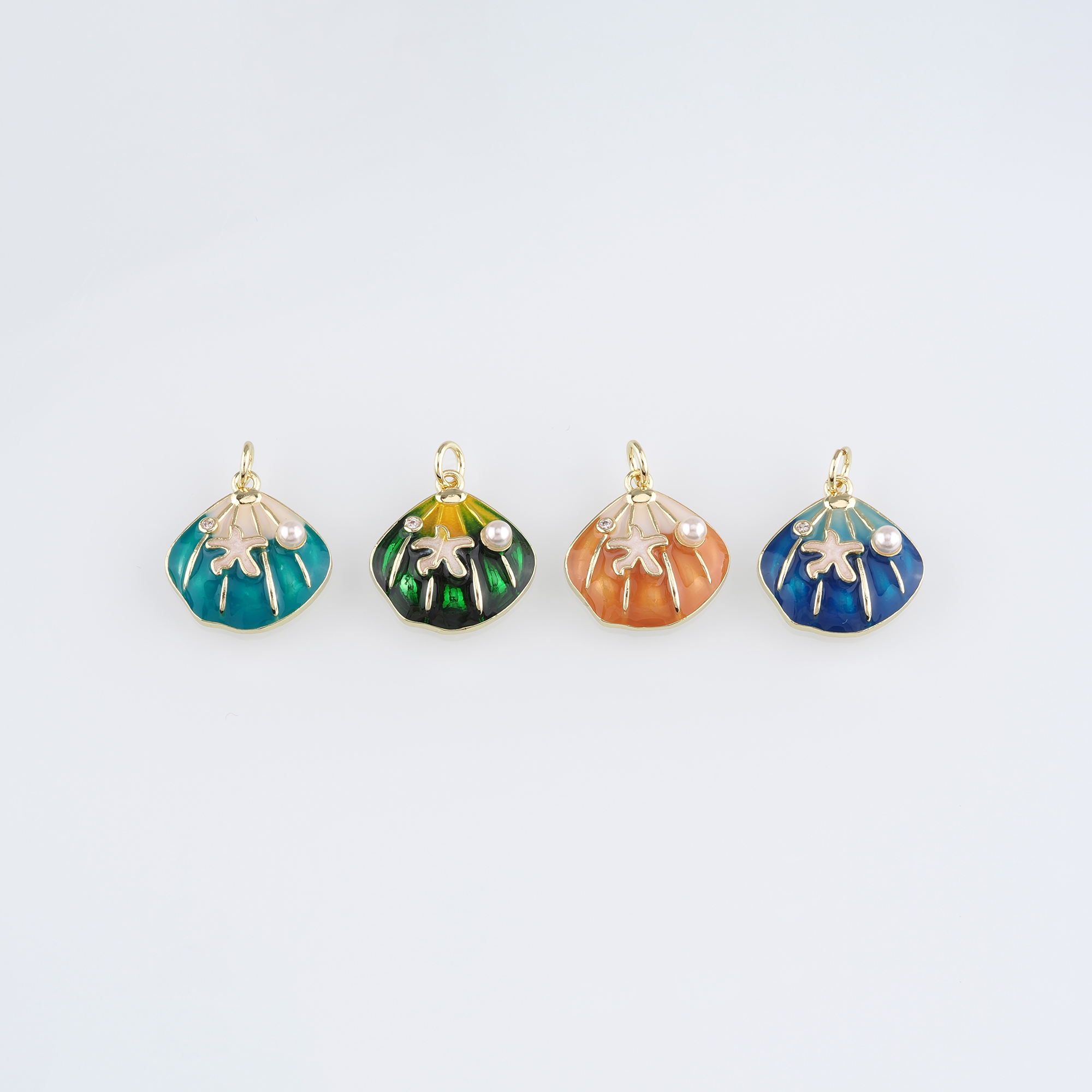 18K Gold Filled Scallop Pendant,Enamel Scallop Charm Earrings Necklace for DIY Jewelry Making Supply
