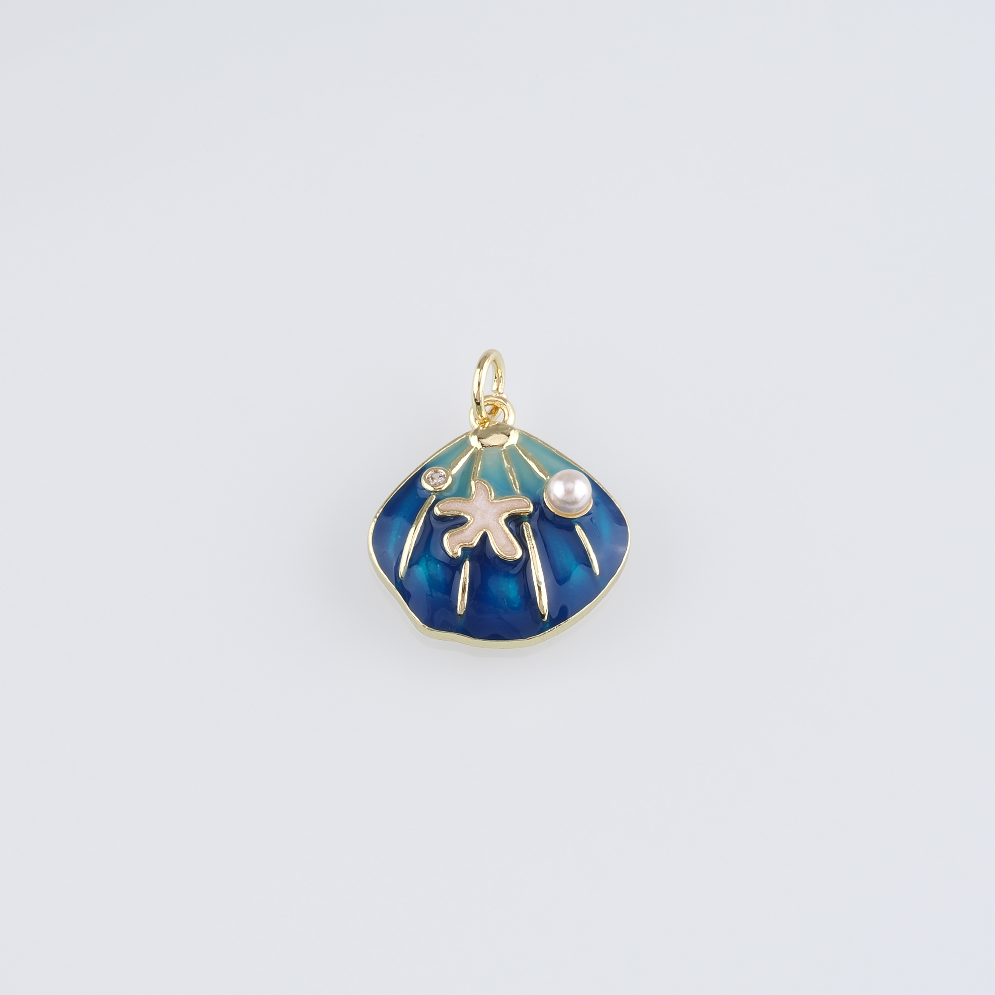 18K Gold Filled Scallop Pendant,Enamel Scallop Charm Earrings Necklace for DIY Jewelry Making Supply