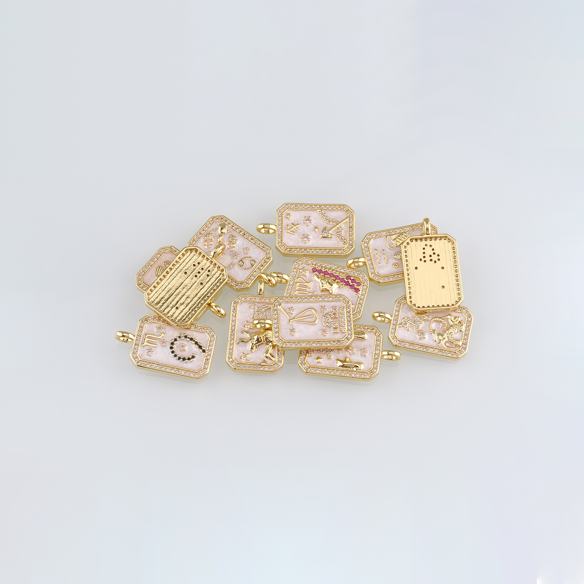 18K Gold Filled Zodiac Pendant,CZ Micro Pave Constellation Charm Earrings Necklace for DIY Jewelry Making Supply