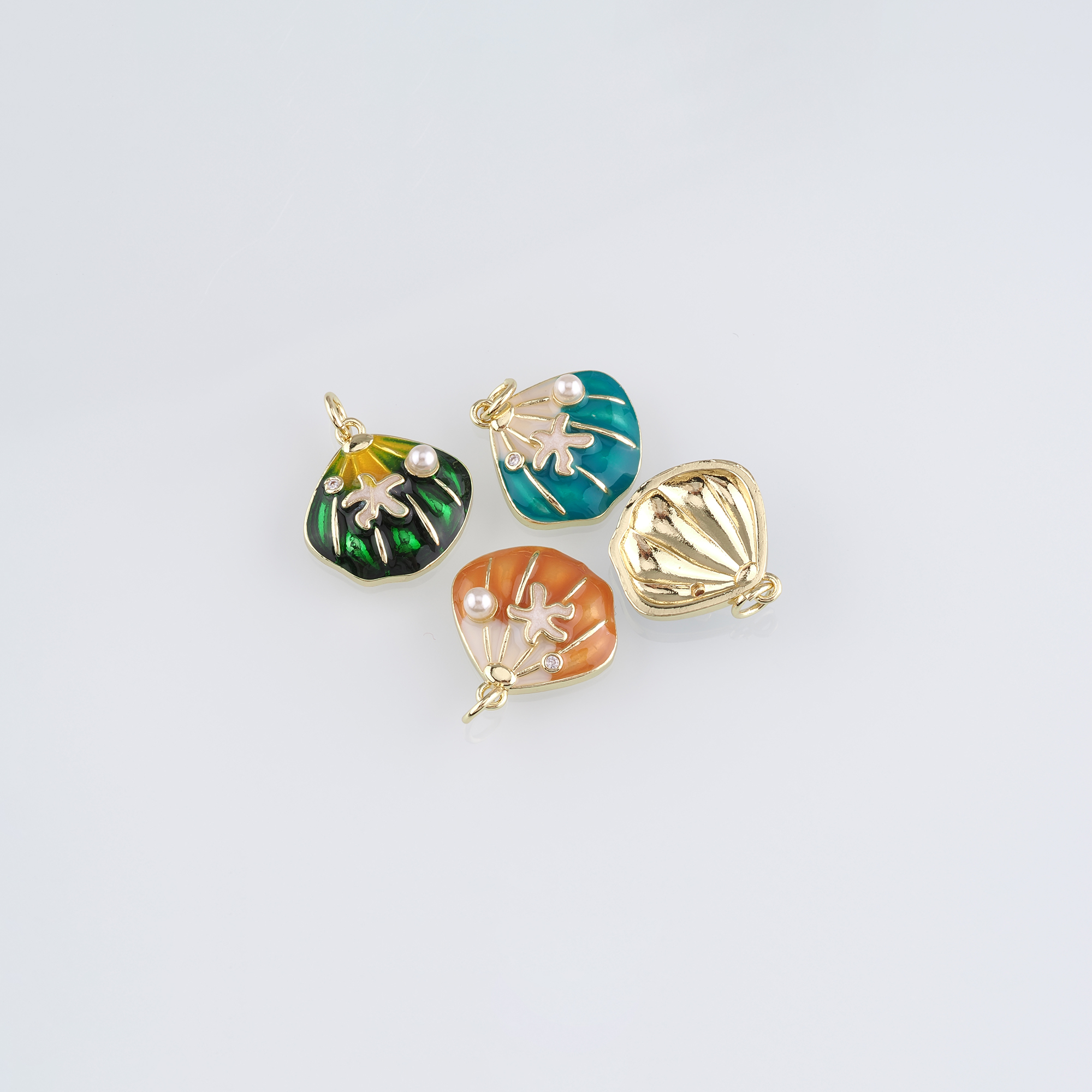 18K Gold Filled Scallop Pendant,Enamel Scallop Charm Earrings Necklace for DIY Jewelry Making Supply