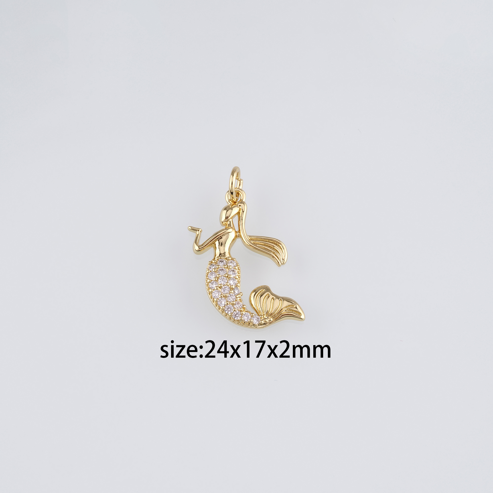 18K Gold Filled Mermaid Pendant,CZ Micro Pave Mermaid Charm Earrings Necklace for DIY Jewelry Making Supply