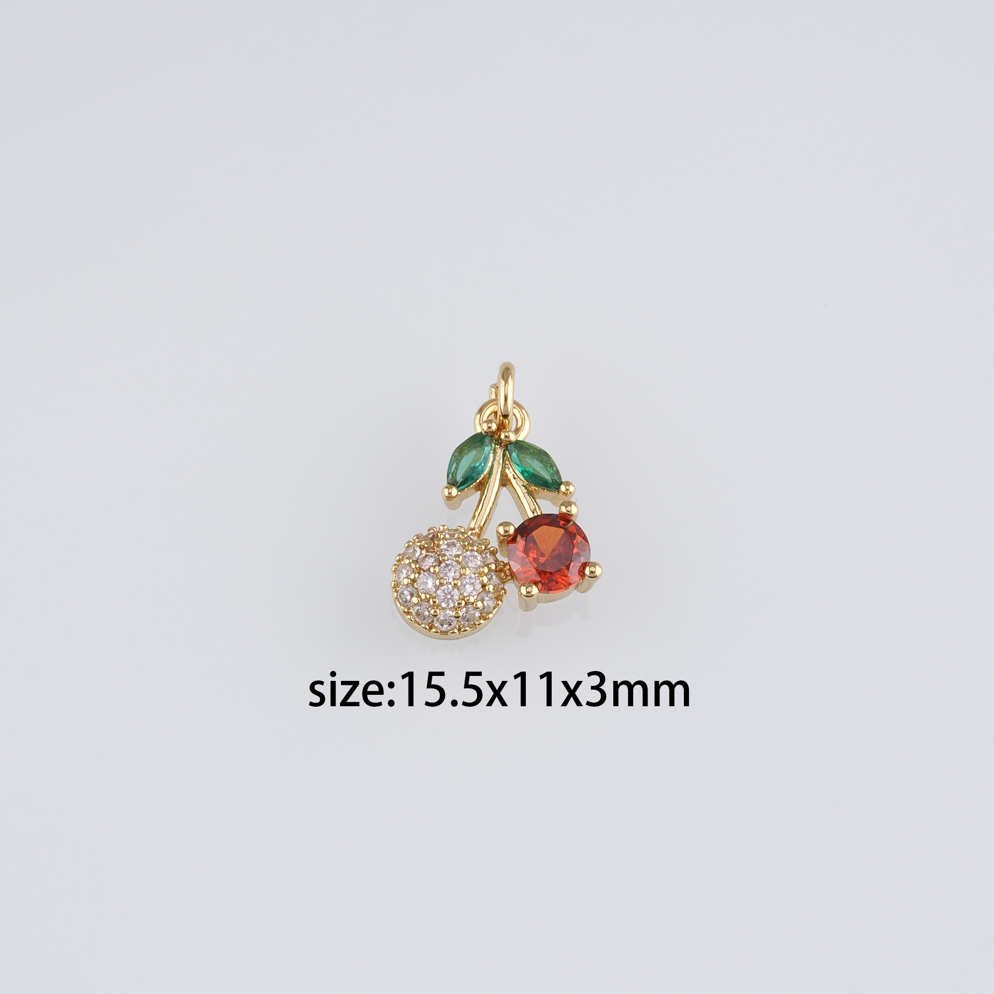 18K Gold Filled Cherry Pendant,Fruit Charm,CZ Micro Pave Cherry Earrings Necklace for DIY Jewelry Making Supply