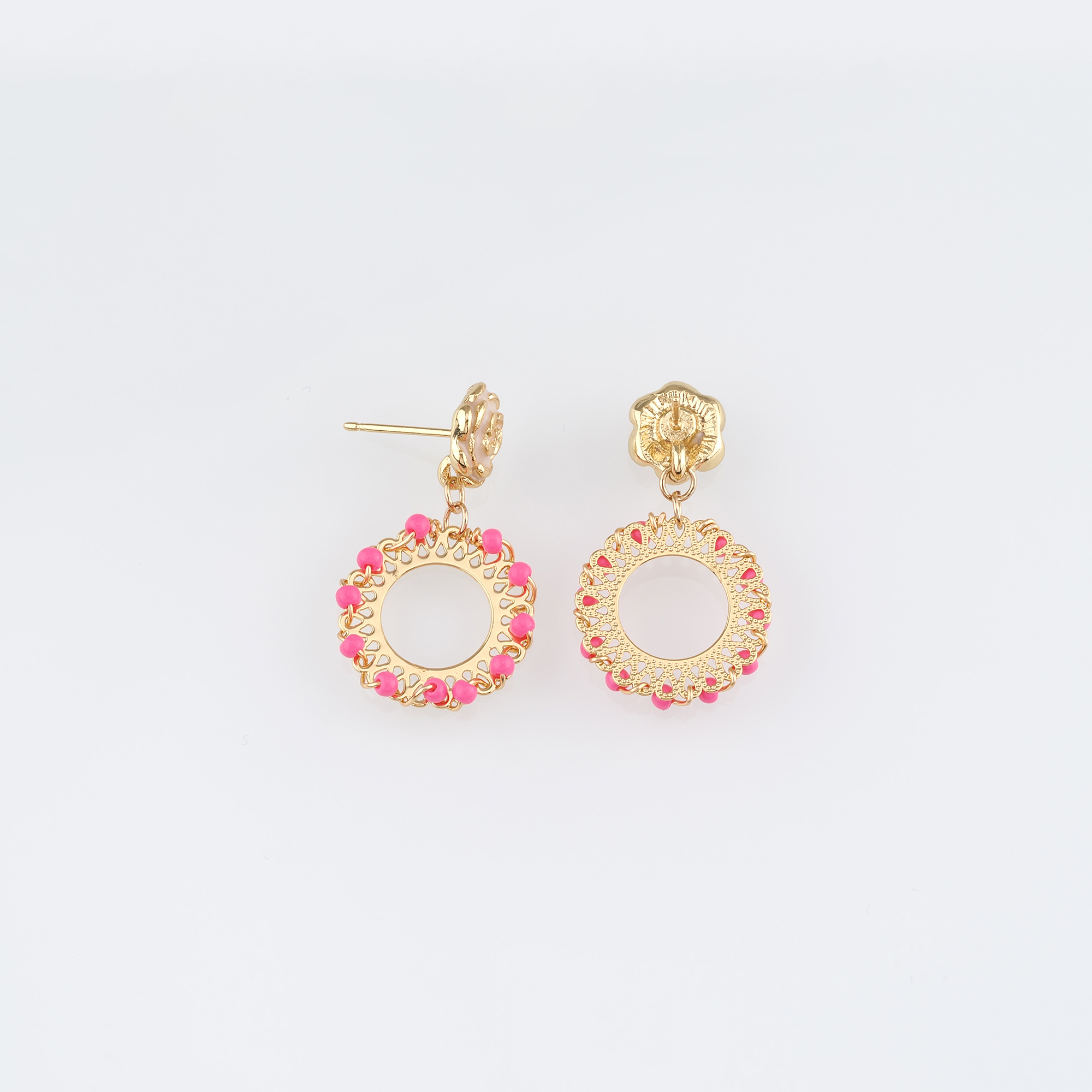 18K Gold Filled Rose Stud Earrings,Beaded Earrings,Dainty Earrings,Minimalist Earring,Gift for Wife