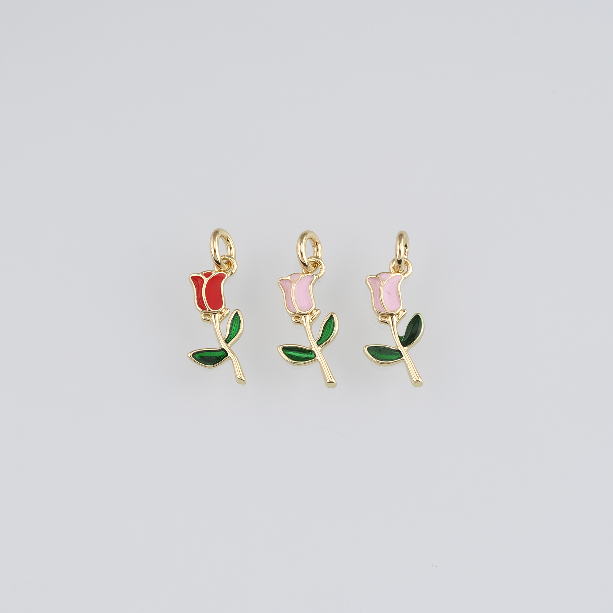 18K Gold Filled Tulip Pendant,Flower Charm,Enamel Tulip Earrings Necklace for DIY Jewelry Making Supply