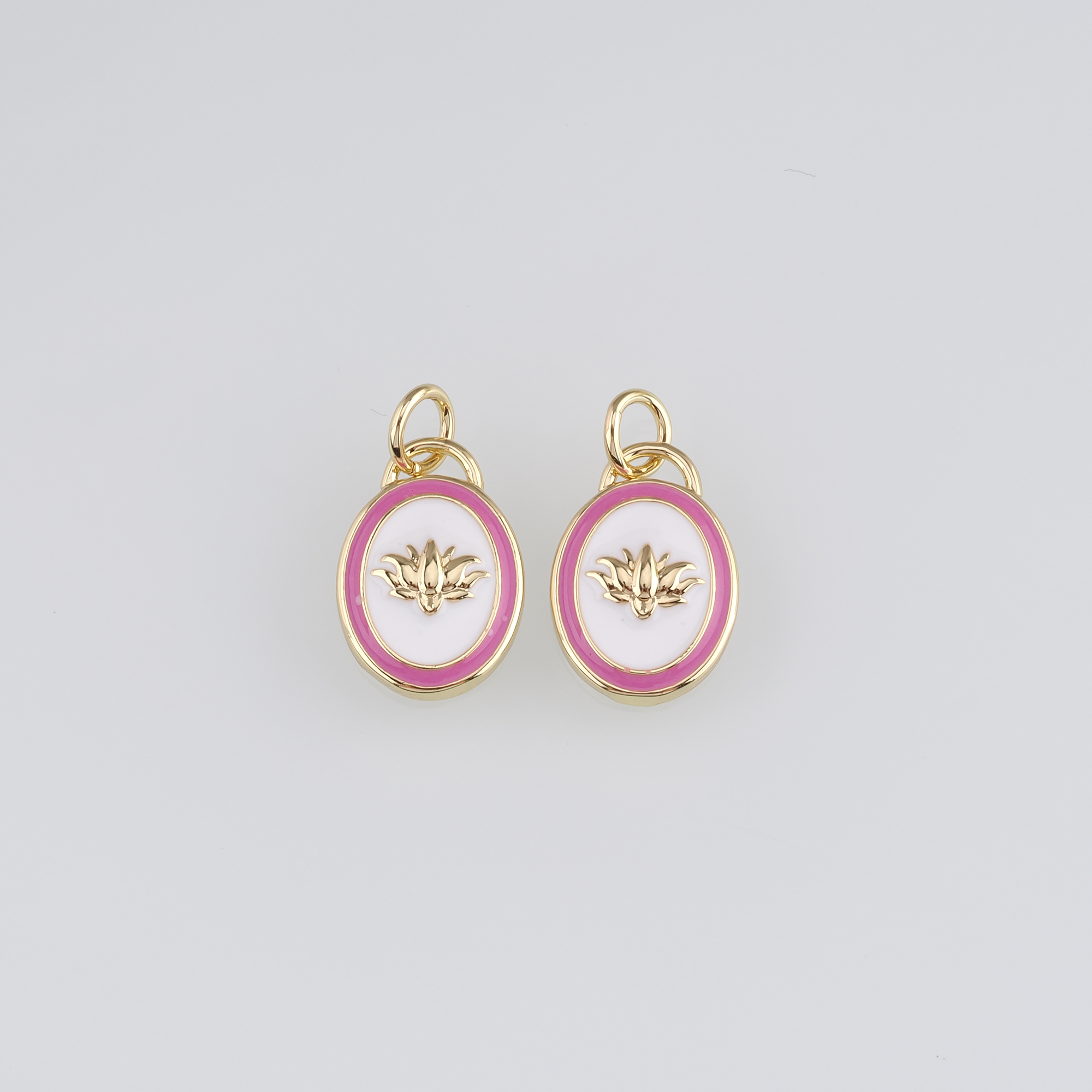 18K Gold Filled Lotus Pendant,Enamel Flower Charm Earrings Necklace for DIY Jewelry Making Supply