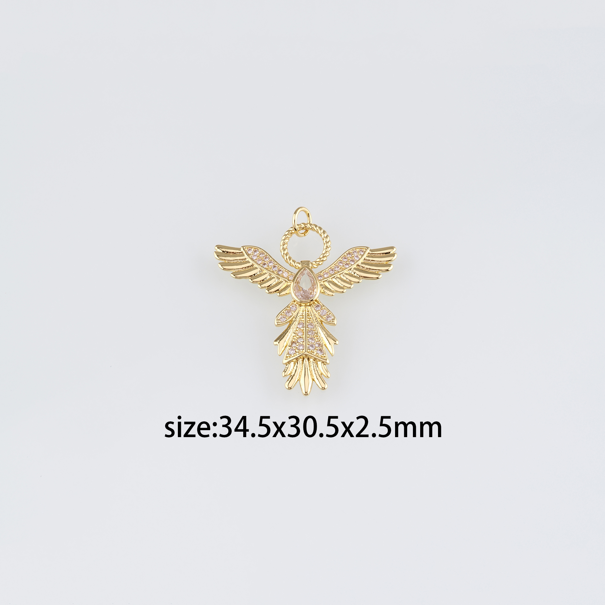18K Gold Filled Phoenix Pendant,CZ Micro Pave Phoenix Charm Earrings Necklace for DIY Jewelry Making Supply