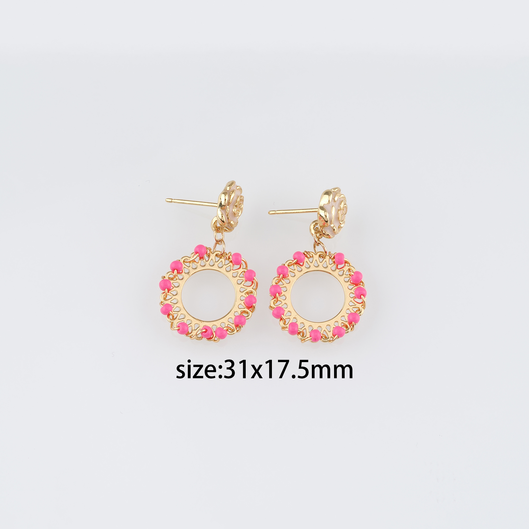18K Gold Filled Rose Stud Earrings,Beaded Earrings,Dainty Earrings,Minimalist Earring,Gift for Wife