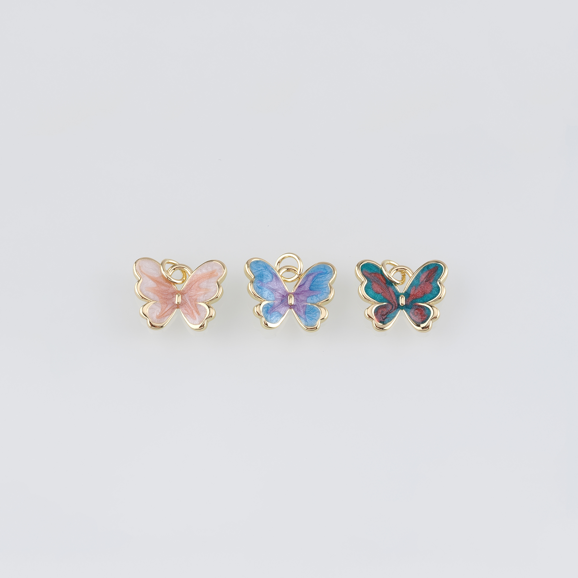 18K Gold Filled Butterfly Pendant,Enamel Butterfly Charm Earrings Necklace for DIY Jewelry Making Supply