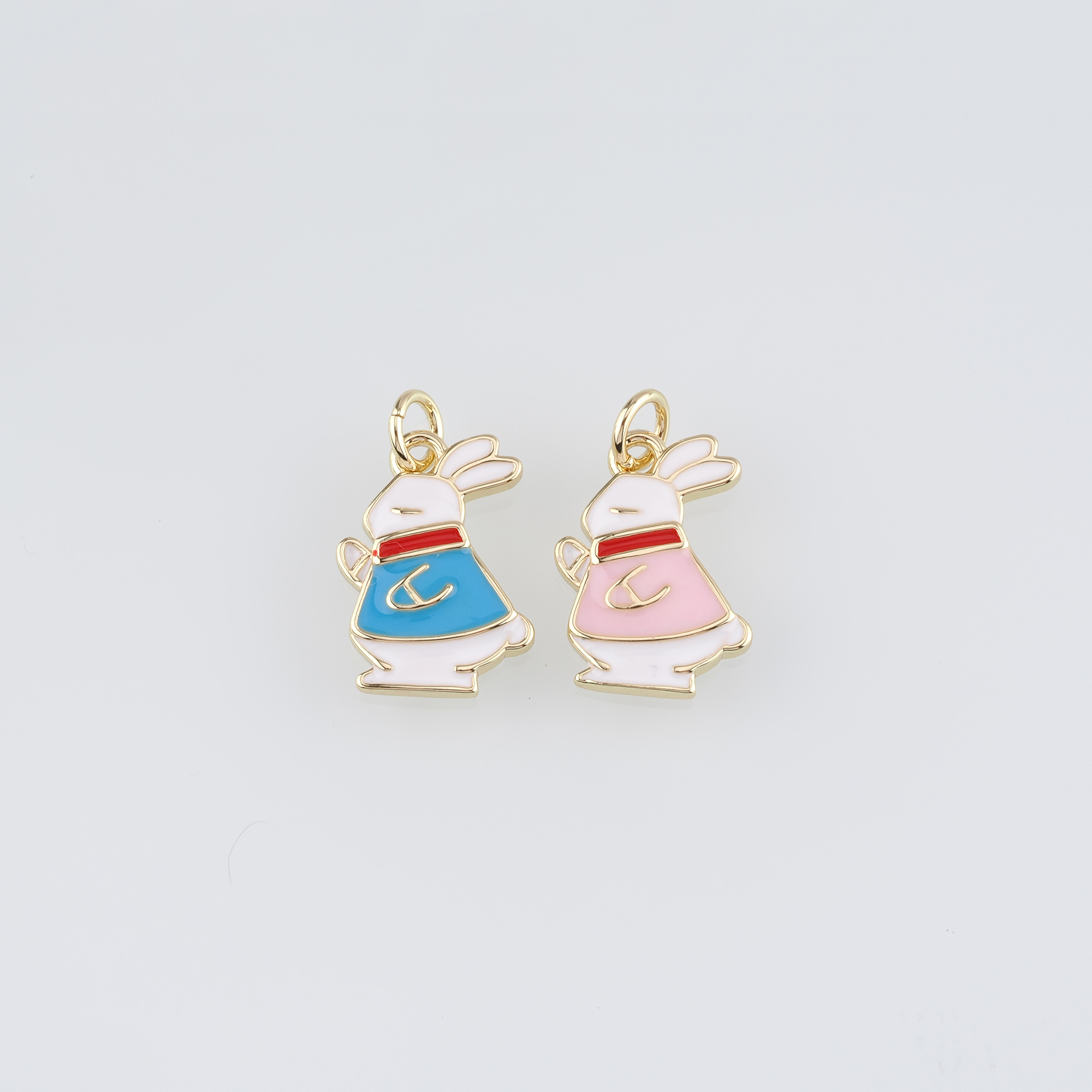 18K Gold Filled Rabbit Pendant,Enamel Animal Charm Earrings Necklace for DIY Jewelry Making Supply