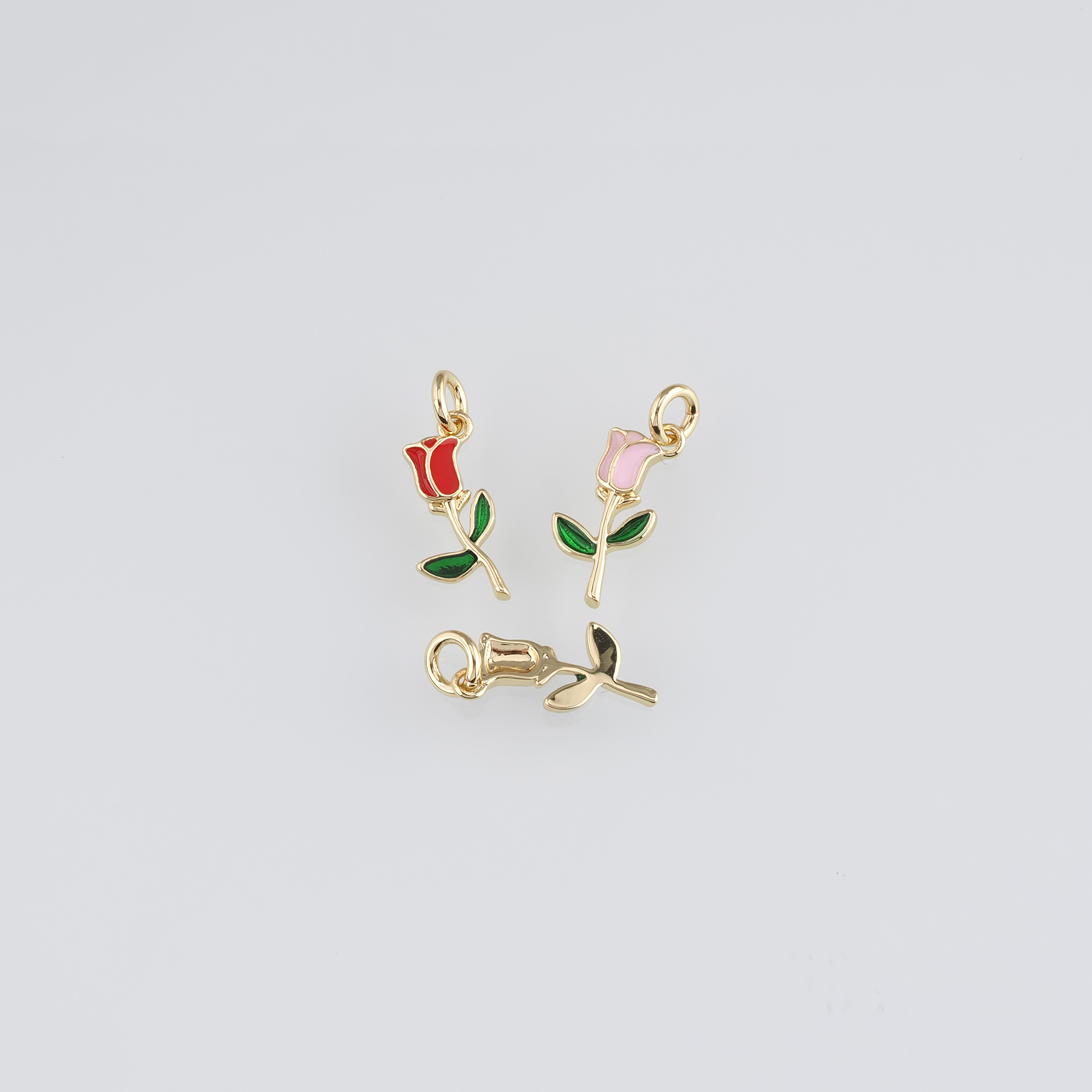 18K Gold Filled Tulip Pendant,Flower Charm,Enamel Tulip Earrings Necklace for DIY Jewelry Making Supply