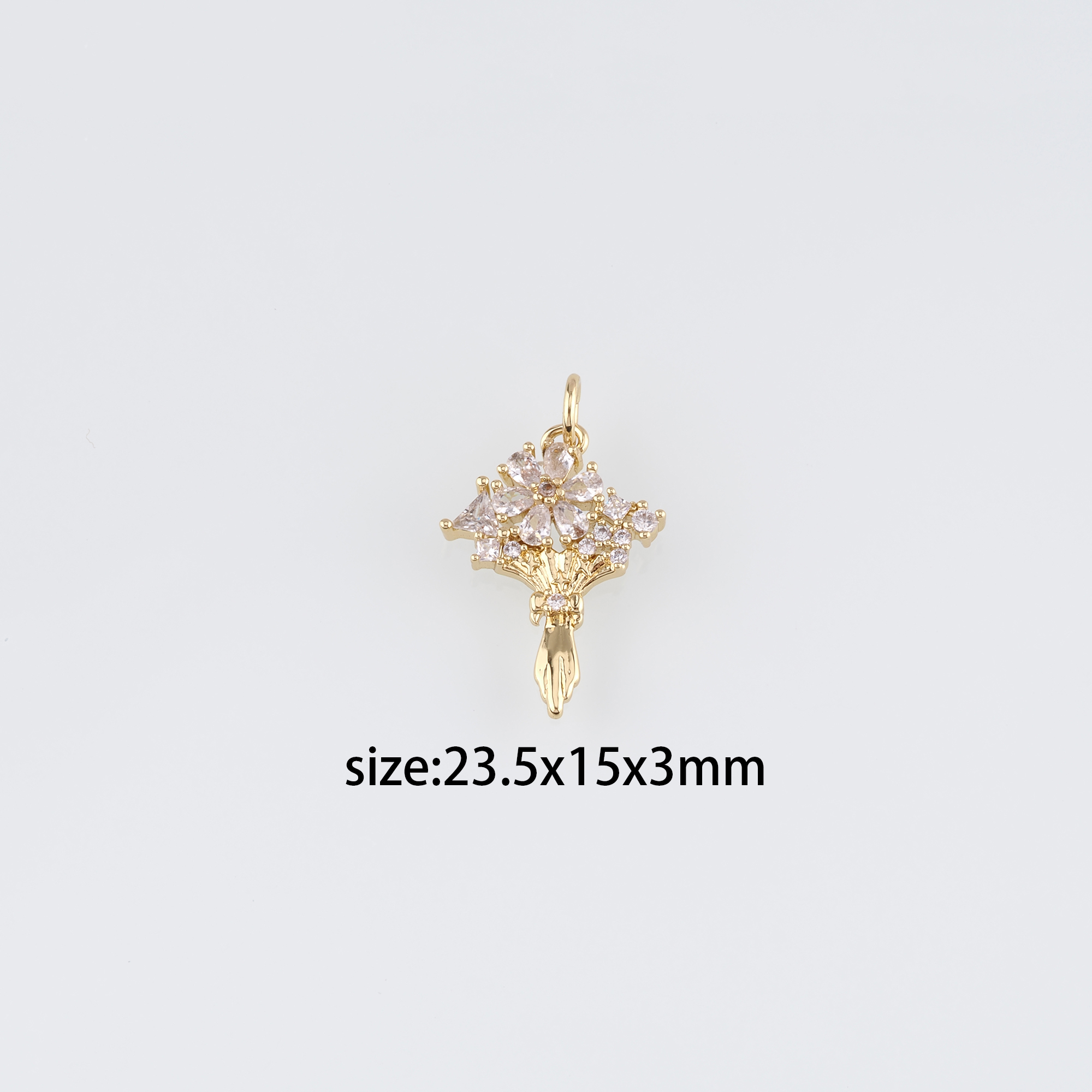 18K Gold Filled Bouquet Pendant,CZ Micro Pave Flower Charm Earrings Necklace for DIY Jewelry Making Supply