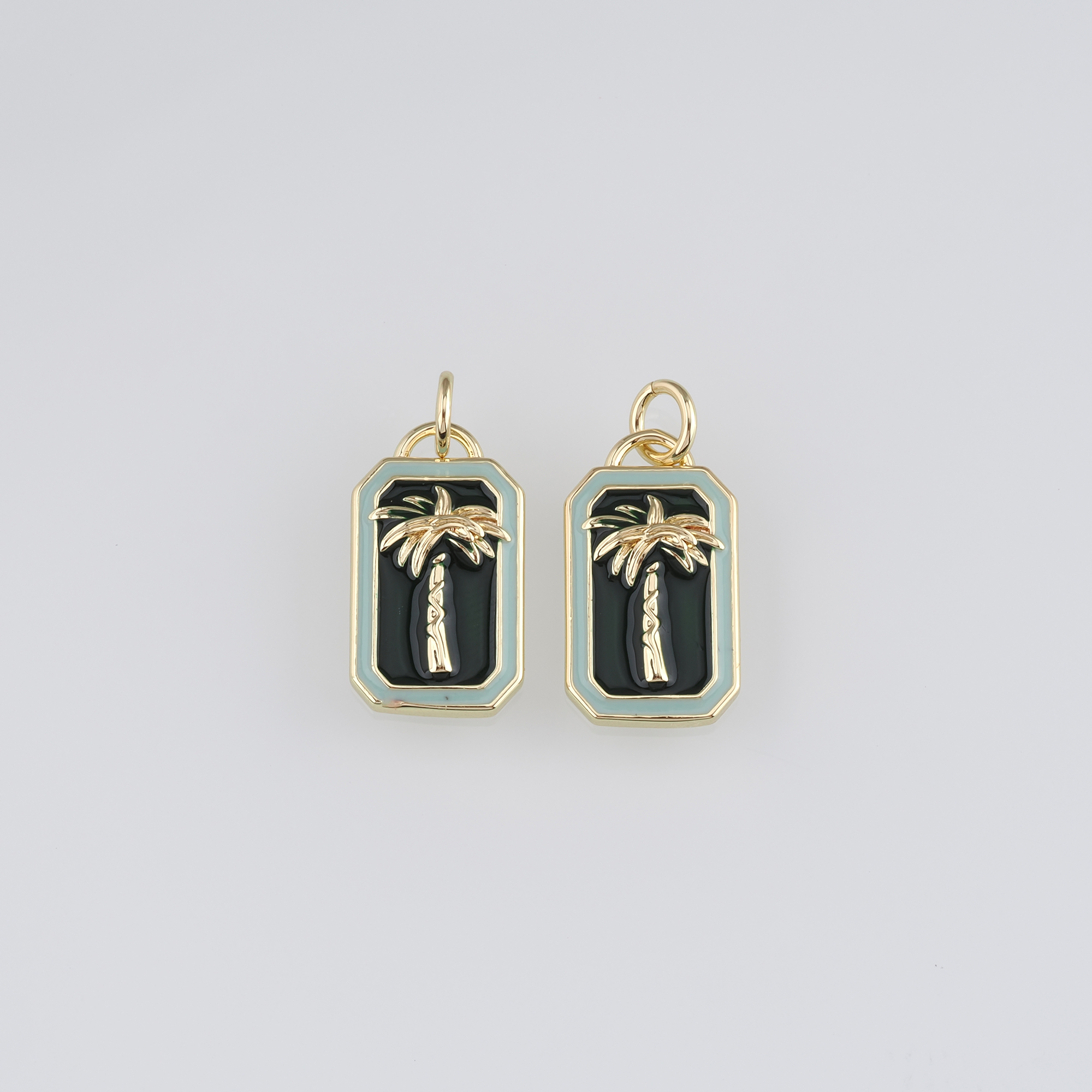 18K Gold Filled Coconut Tree Pendant,Enamel Palm Tree Charm Earrings Necklace for DIY Jewelry Making Supply