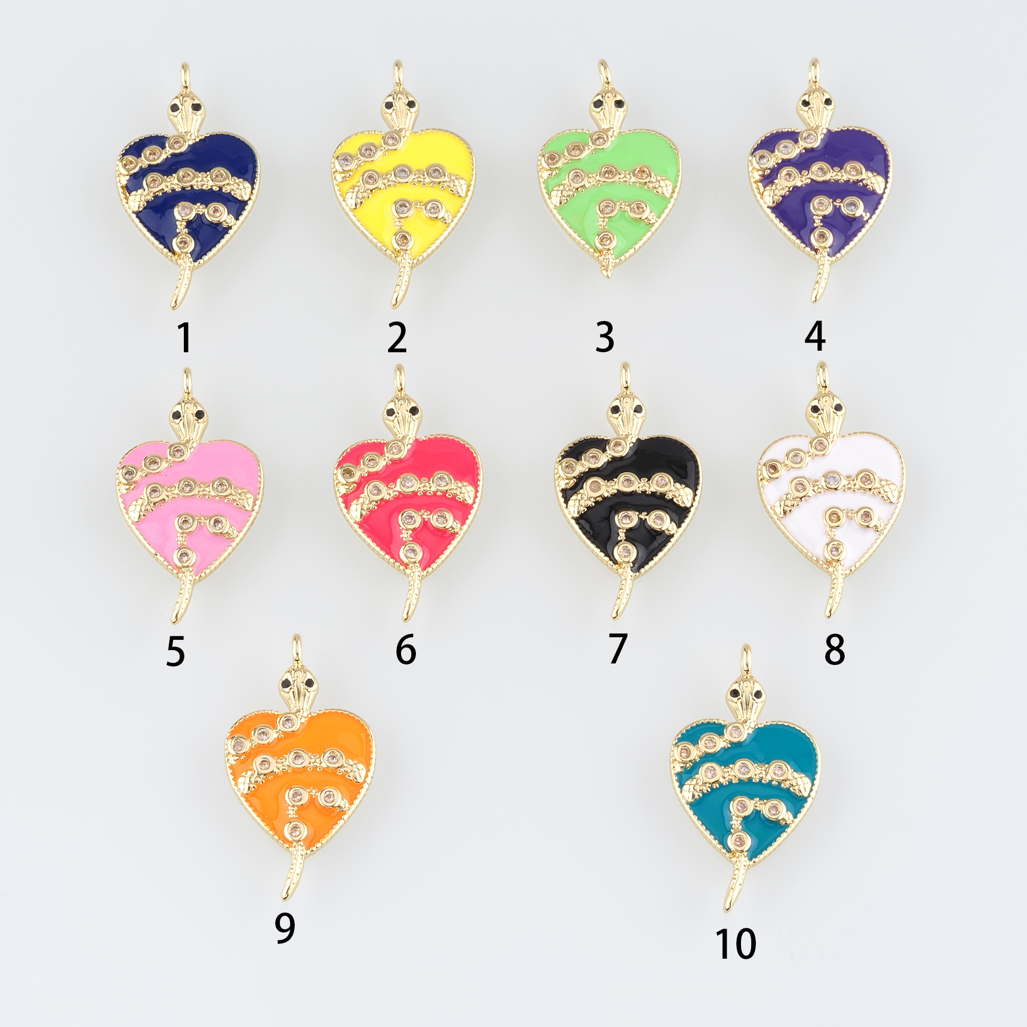 18K Gold Filled Snake Pendant,Enamel Heart Snake Charm Earrings Necklace for DIY Jewelry Making Supply
