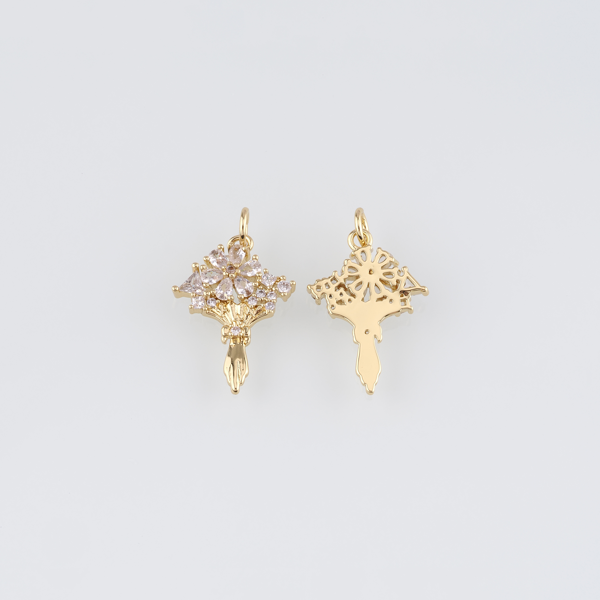 18K Gold Filled Bouquet Pendant,CZ Micro Pave Flower Charm Earrings Necklace for DIY Jewelry Making Supply