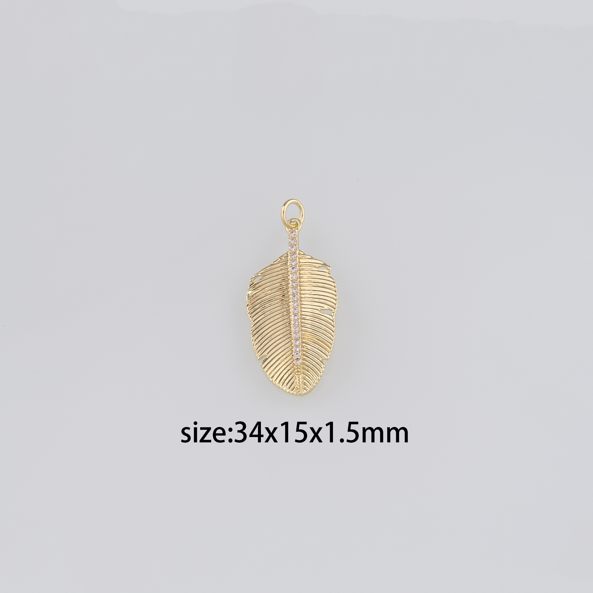 18K Gold Filled Feather Pendant,CZ Micro Pave Feather Charm Earrings Necklace for DIY Jewelry Making Supply