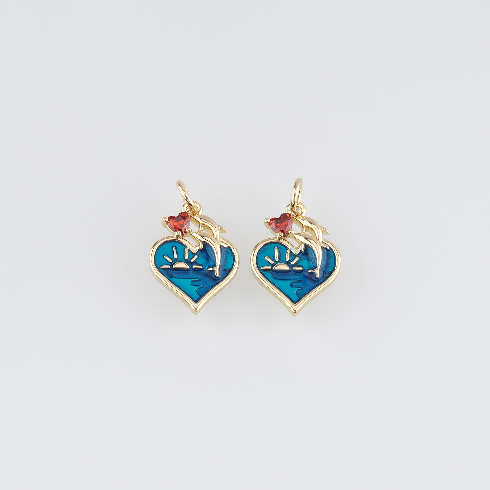 18K Gold Filled Dolphin Pendant,Enamel Dolphin Charms Earrings Necklace for DIY Jewelry Making Supply
