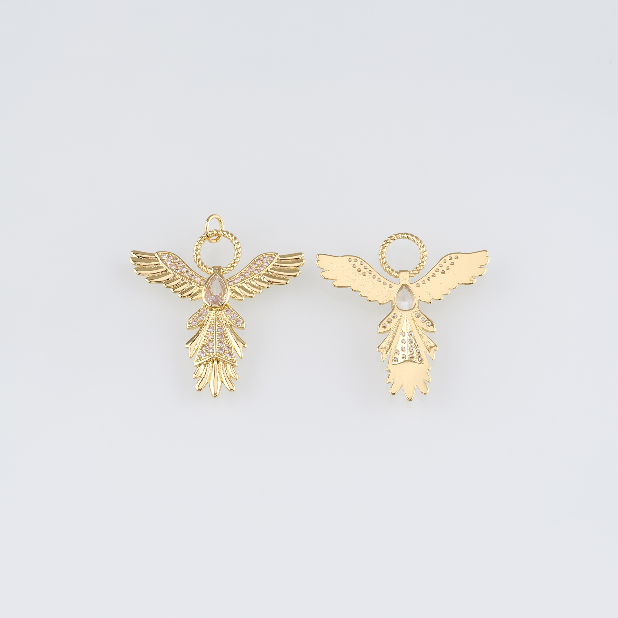 18K Gold Filled Phoenix Pendant,CZ Micro Pave Phoenix Charm Earrings Necklace for DIY Jewelry Making Supply