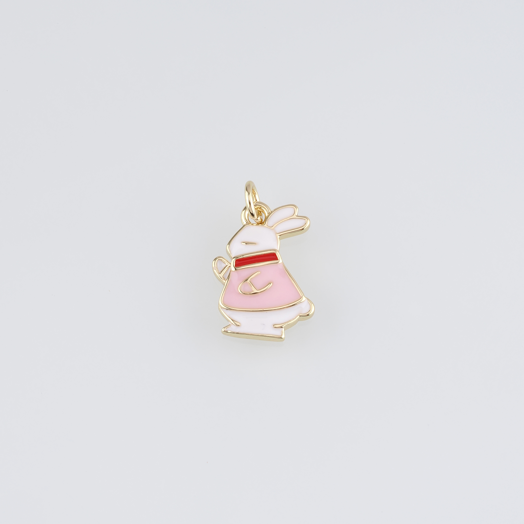 18K Gold Filled Rabbit Pendant,Enamel Animal Charm Earrings Necklace for DIY Jewelry Making Supply