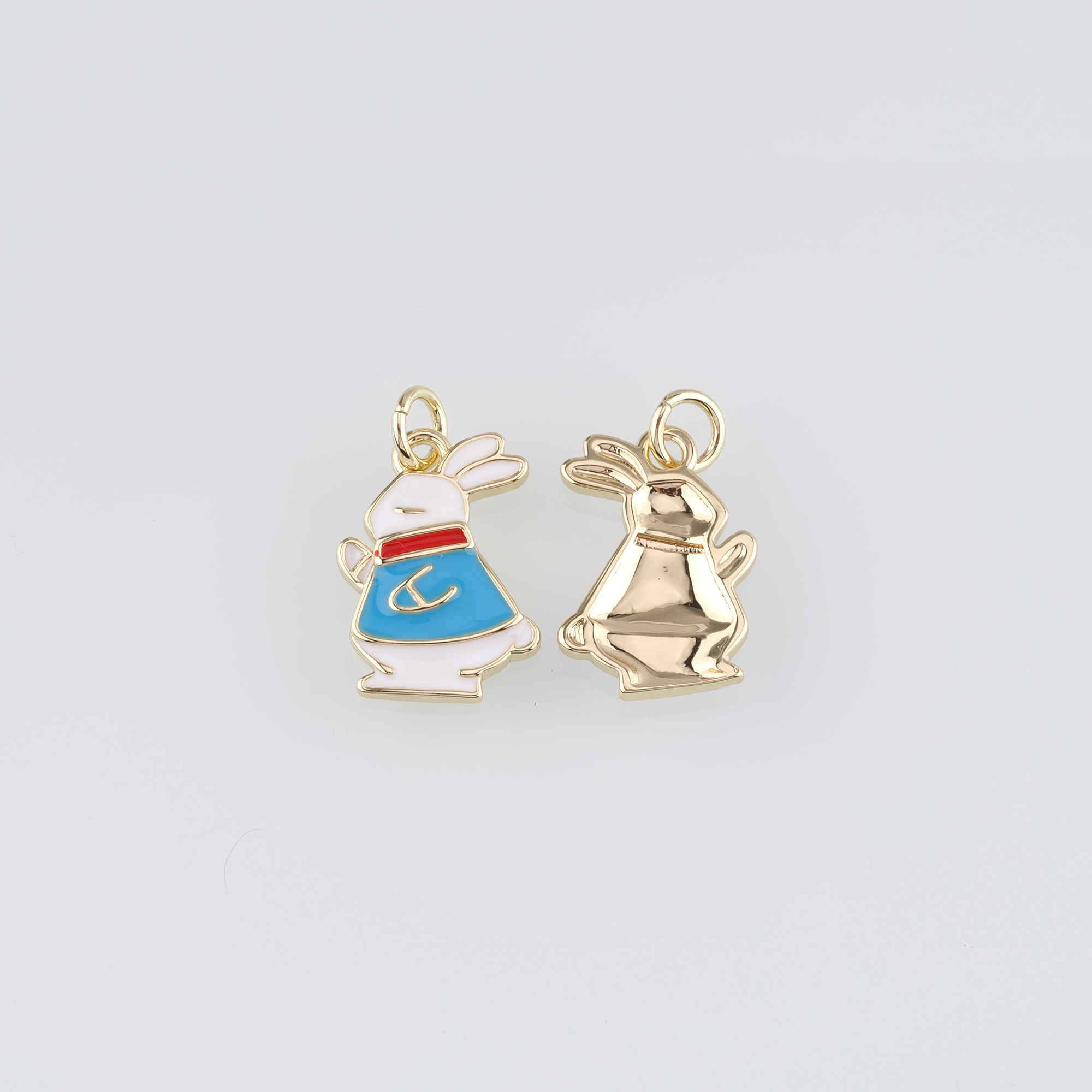 18K Gold Filled Rabbit Pendant,Enamel Animal Charm Earrings Necklace for DIY Jewelry Making Supply