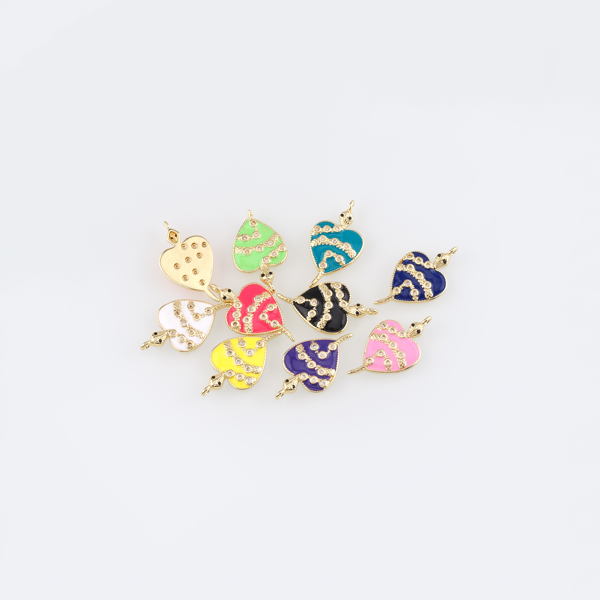 18K Gold Filled Snake Pendant,Enamel Heart Snake Charm Earrings Necklace for DIY Jewelry Making Supply