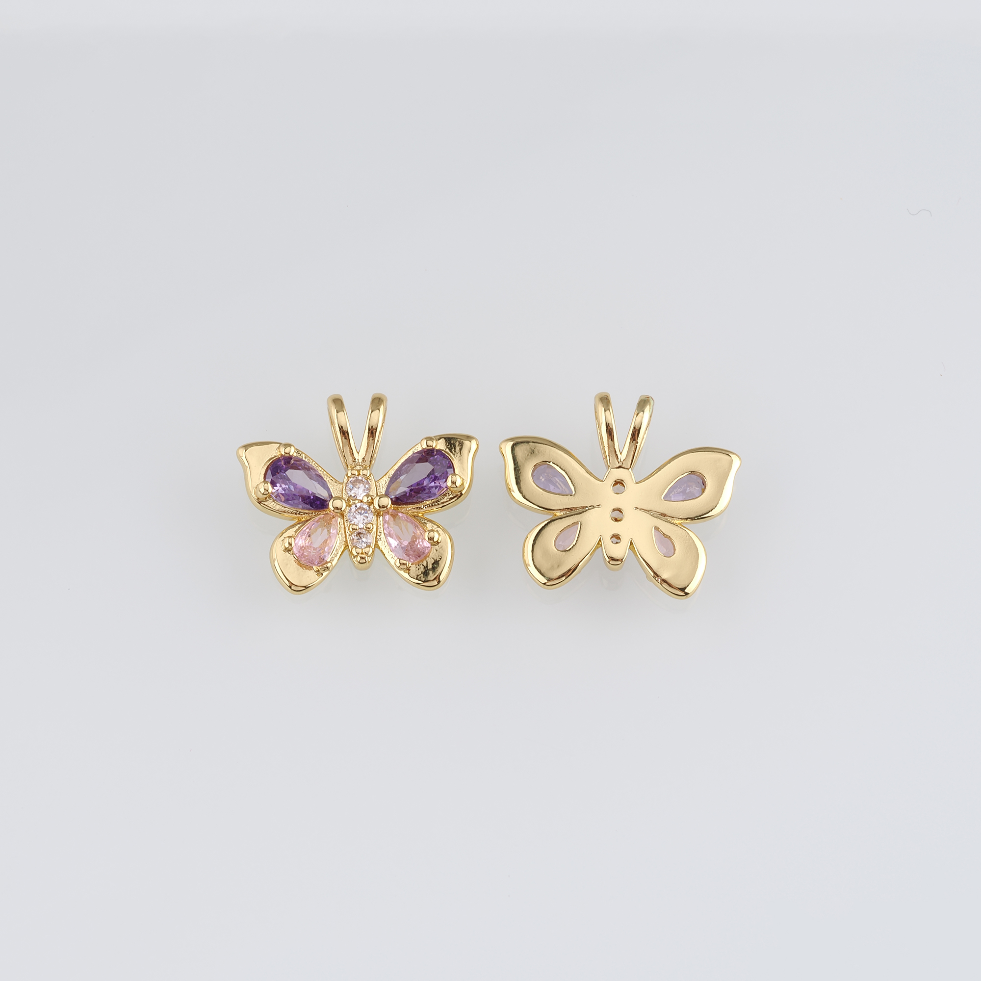 18K Gold Filled Butterfly Pendant,CZ Micro Pave Butterfly Charm Earrings Necklace for DIY Jewelry Making Supply