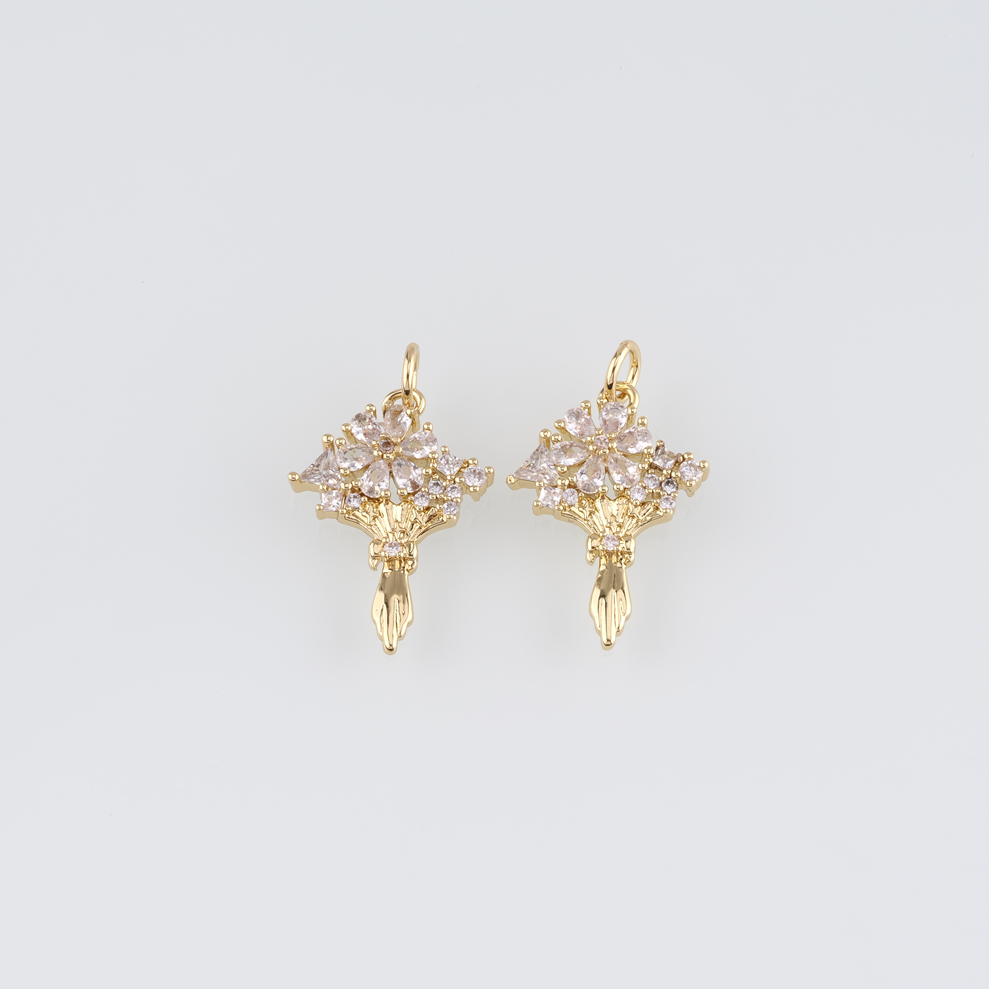 18K Gold Filled Bouquet Pendant,CZ Micro Pave Flower Charm Earrings Necklace for DIY Jewelry Making Supply