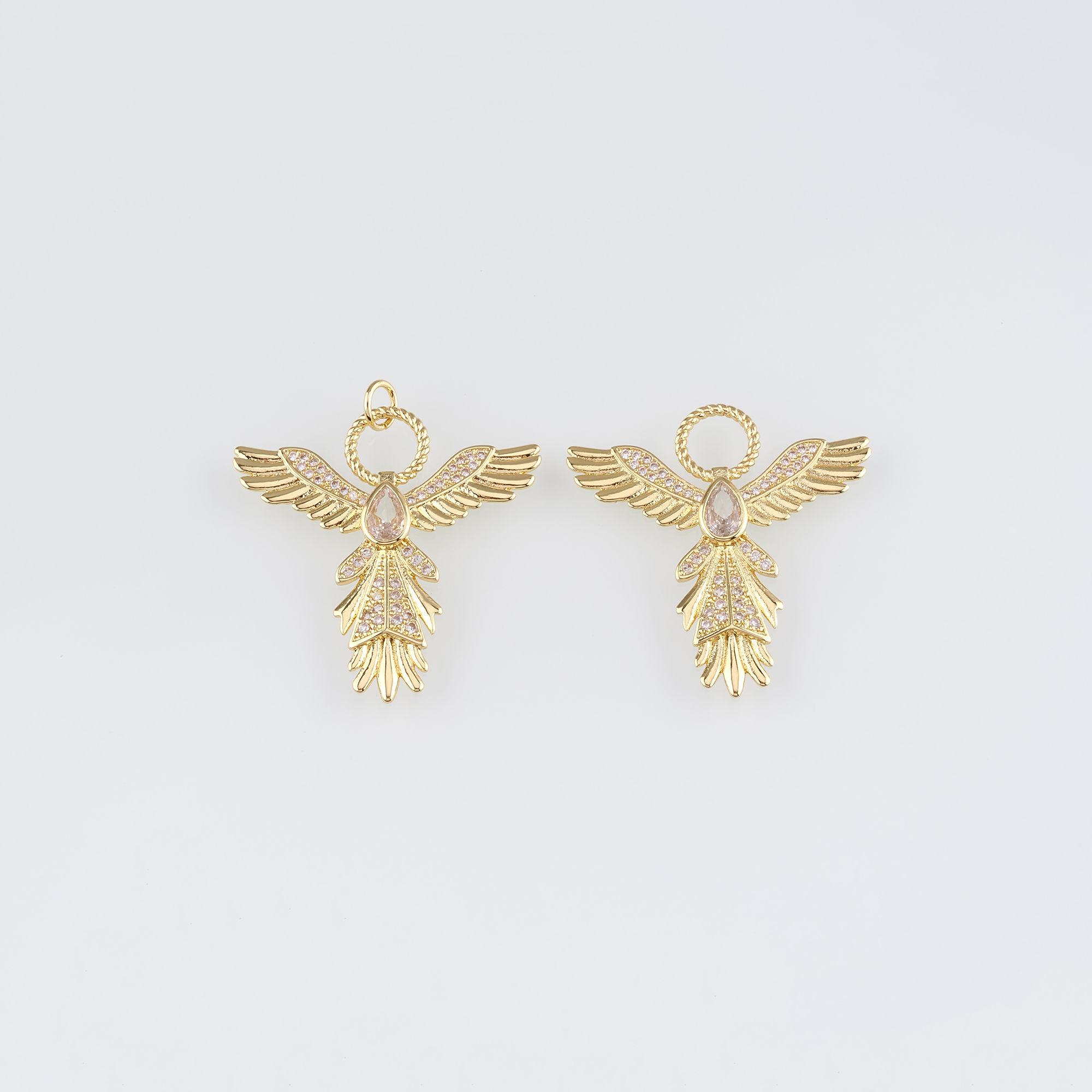 18K Gold Filled Phoenix Pendant,CZ Micro Pave Phoenix Charm Earrings Necklace for DIY Jewelry Making Supply