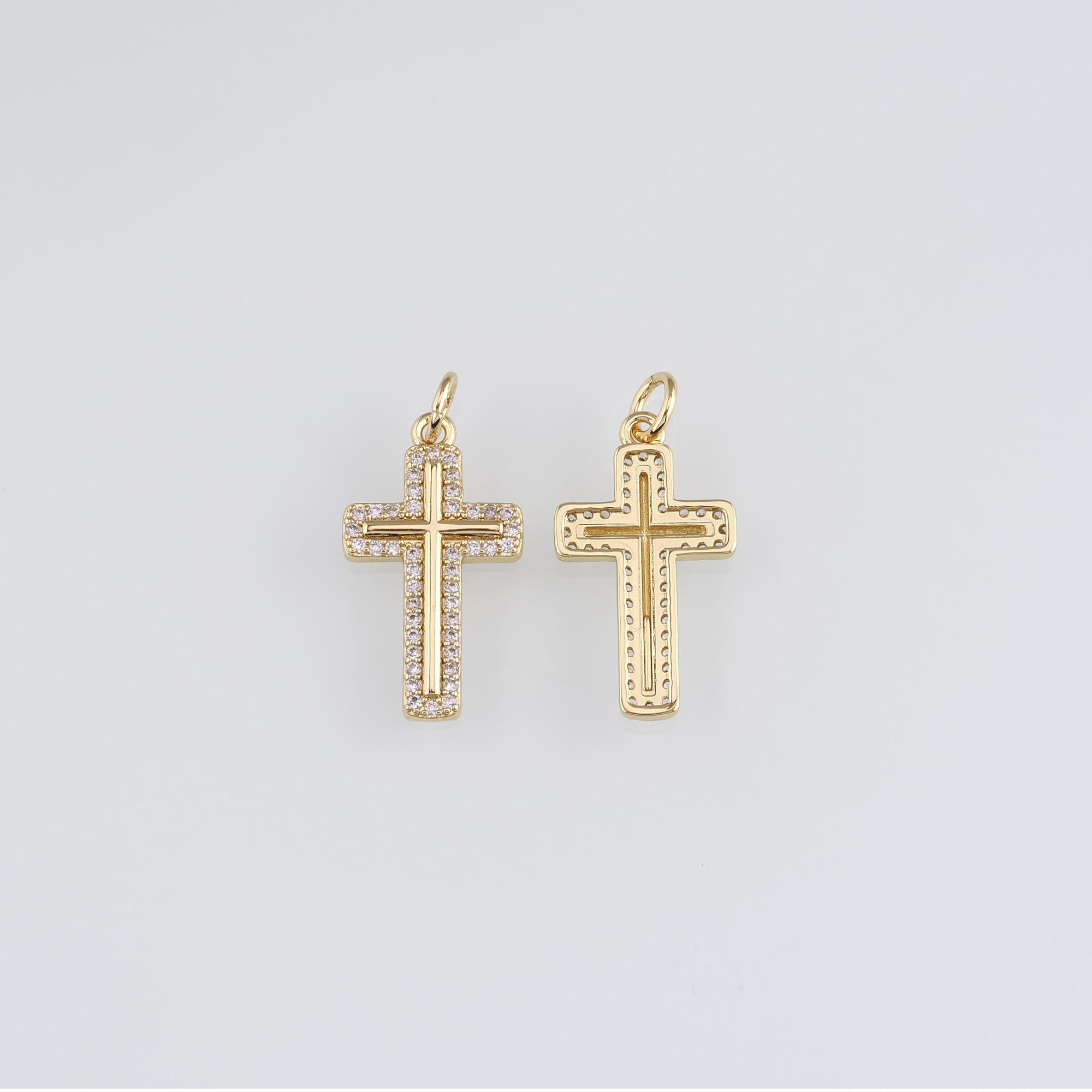 18K Gold Filled Cross Pendant,CZ Micro Pave Religious Charm Earrings Necklace for DIY Jewelry Making Supply
