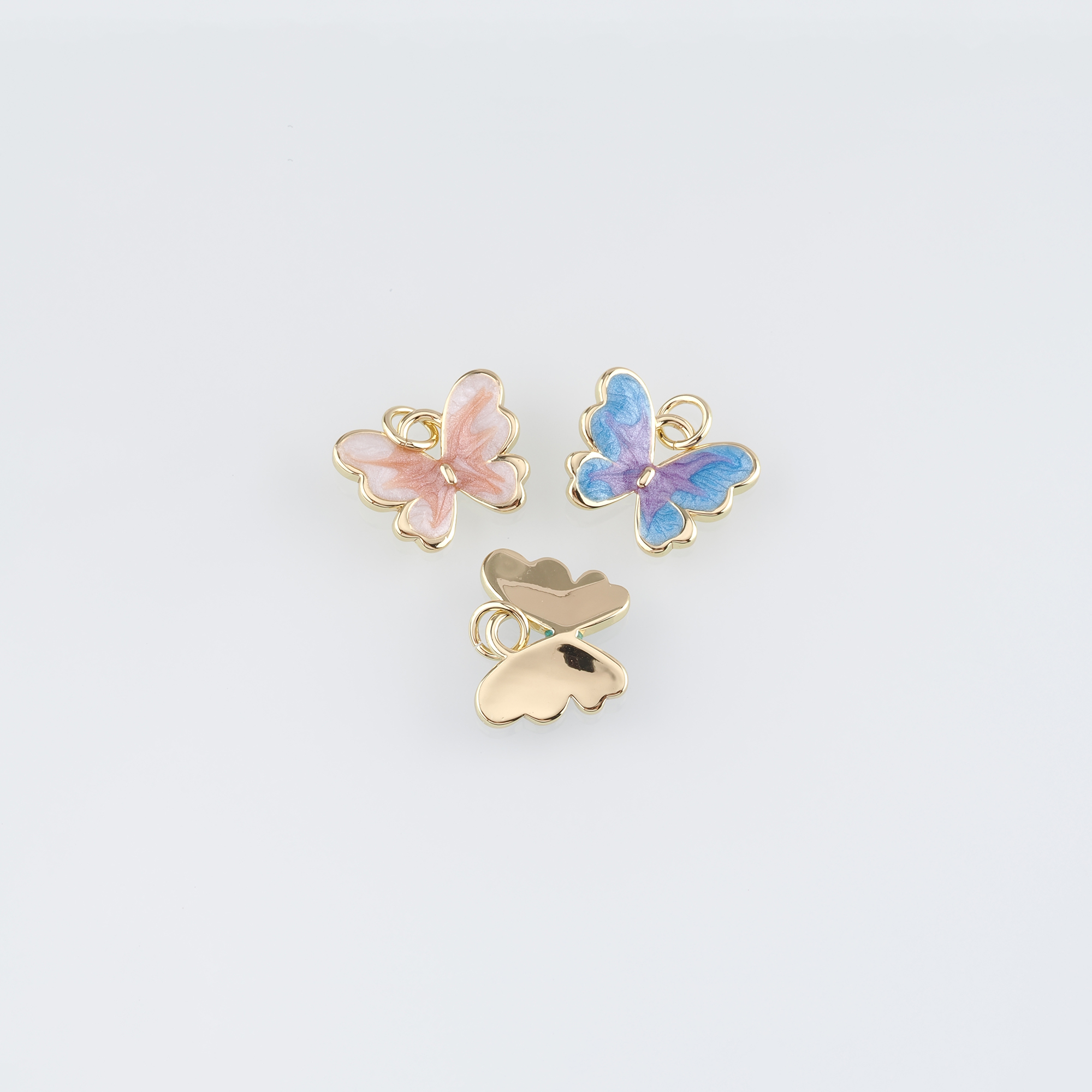 18K Gold Filled Butterfly Pendant,Enamel Butterfly Charm Earrings Necklace for DIY Jewelry Making Supply