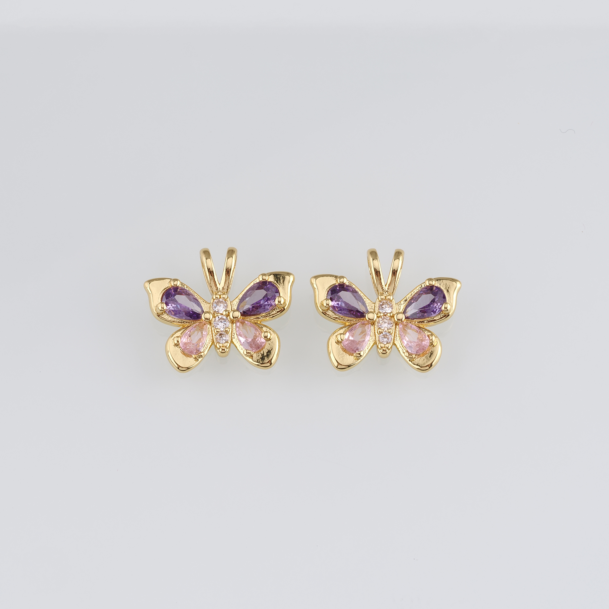 18K Gold Filled Butterfly Pendant,CZ Micro Pave Butterfly Charm Earrings Necklace for DIY Jewelry Making Supply