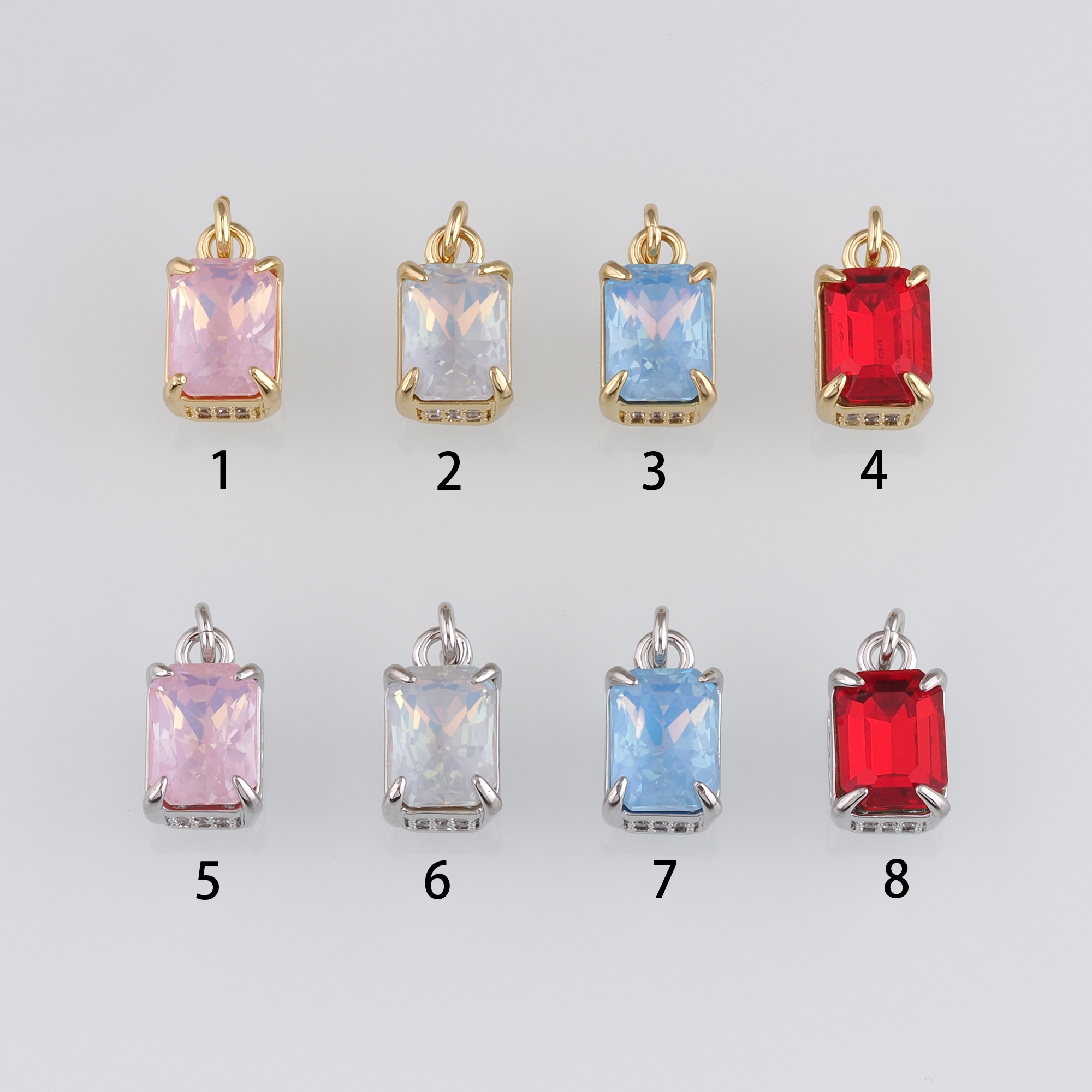 18K Gold Filled Rectangle Pendant,Crystal Rectangle Charm Earrings Necklace for DIY Jewelry Making Supply