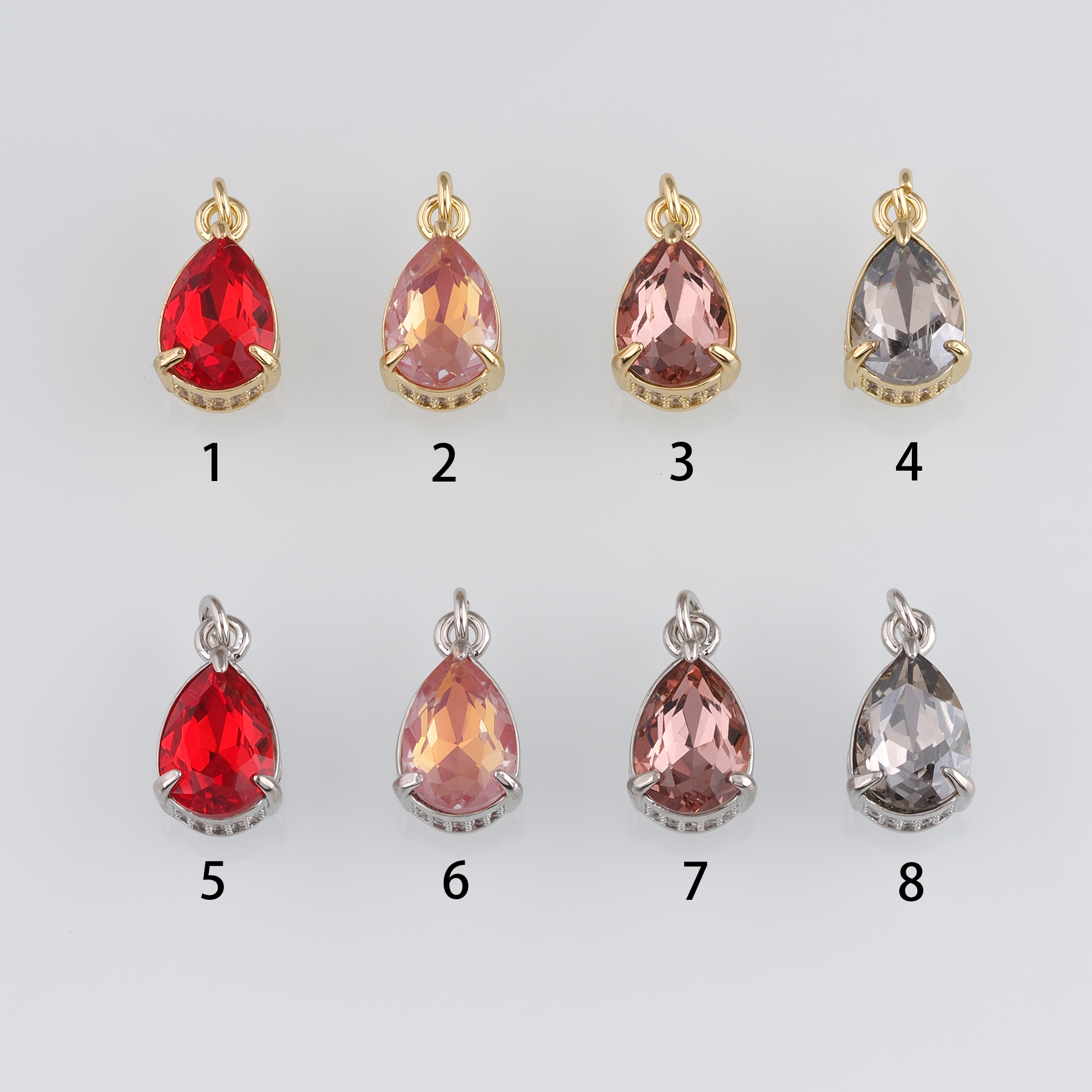 18K Gold Filled Teardrop Pendant,Crystal Water Drop Charm Earrings Necklace for DIY Jewelry Making Supply