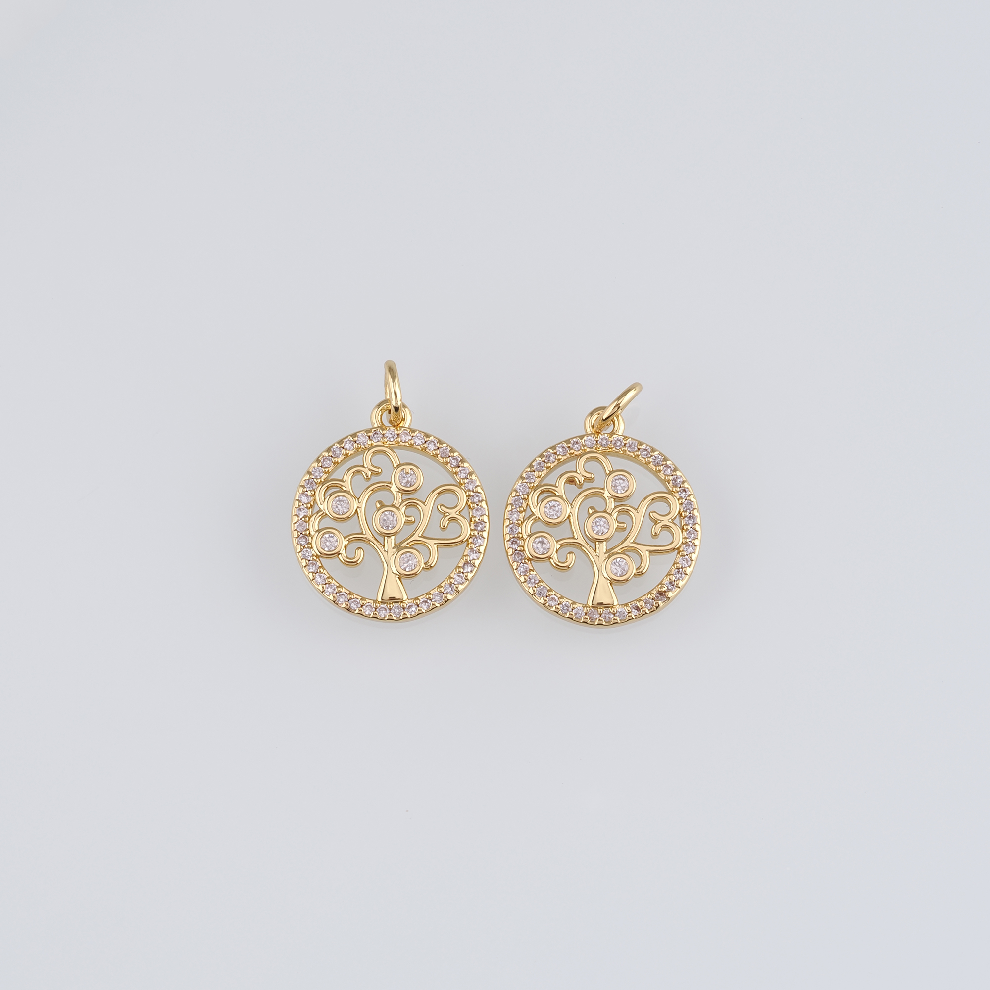 18K Gold Filled Tree of Life Pendant,CZ Micro Pave Tree Charm Earrings Necklace for DIY Jewelry Making Supply