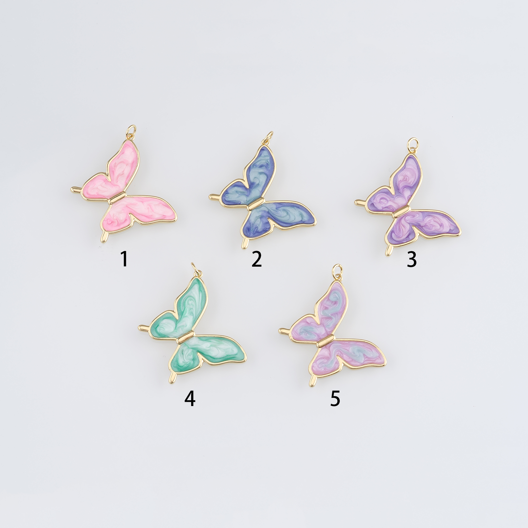 18K Gold Filled Butterfly Pendant,Enamel Butterfly Charm Earrings Necklace for DIY Jewelry Making Supply