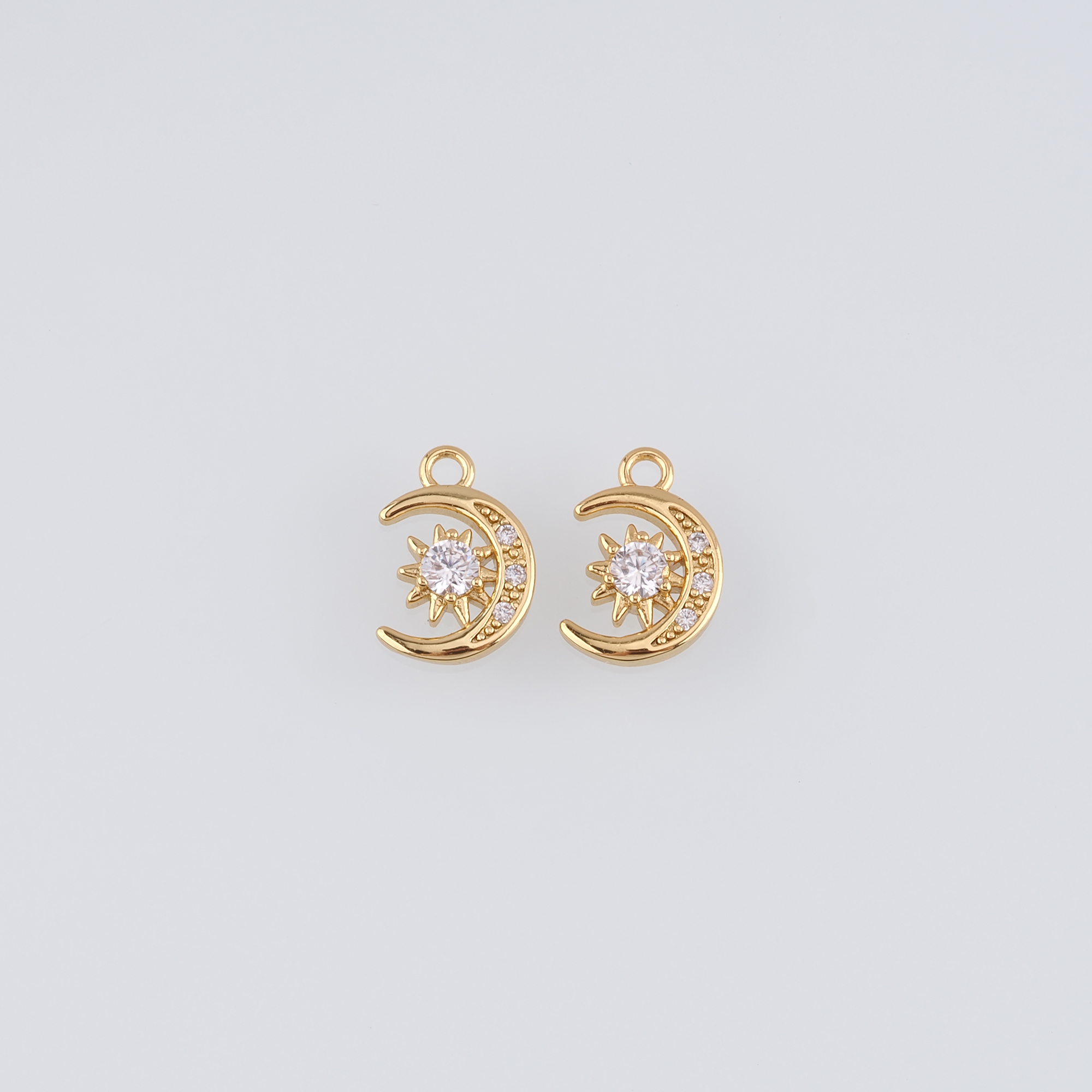 18K Gold Filled Moon Pendant,Celestial Charm,CZ Micro Pave Moon Earrings Necklace for DIY Jewelry Making Supply