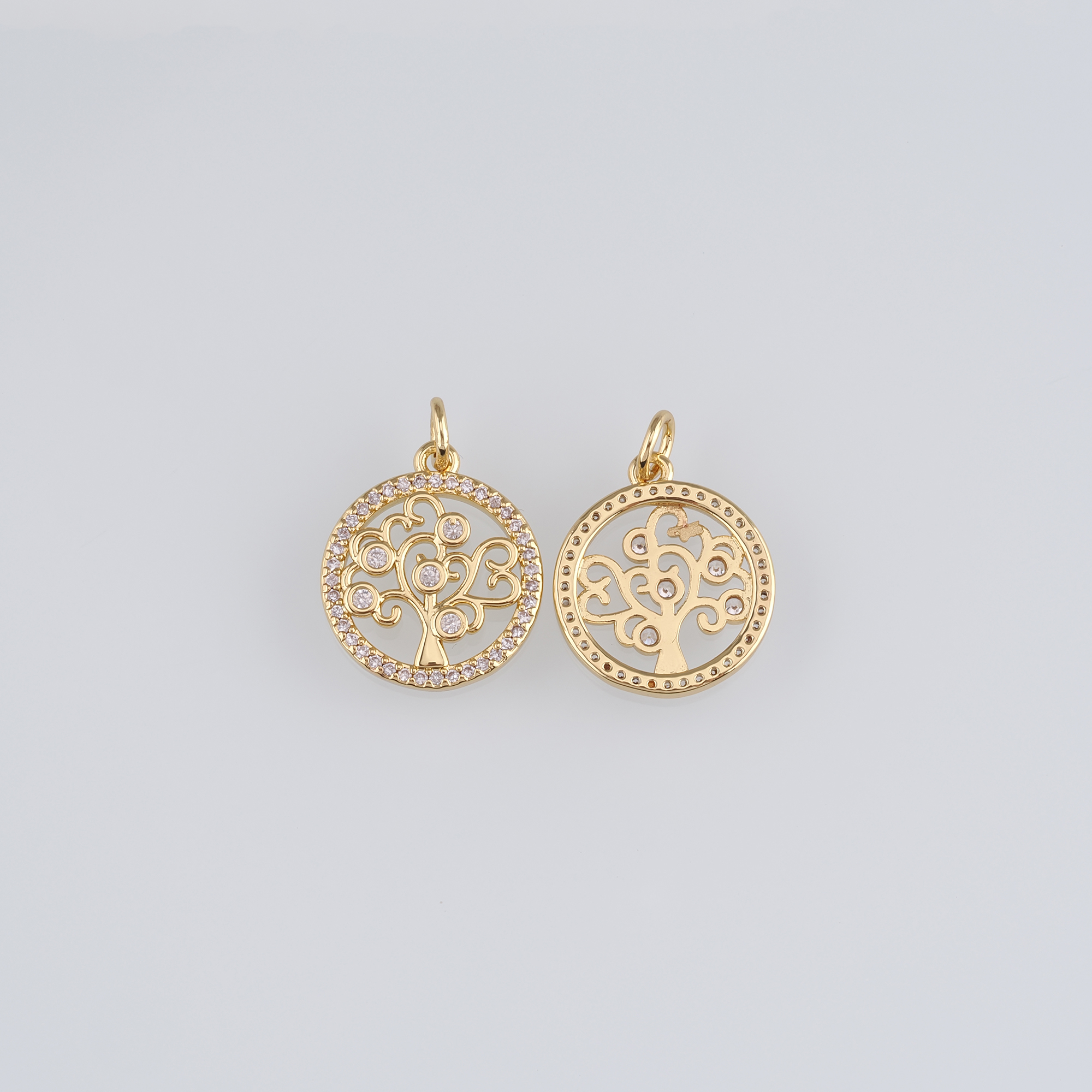 18K Gold Filled Tree of Life Pendant,CZ Micro Pave Tree Charm Earrings Necklace for DIY Jewelry Making Supply