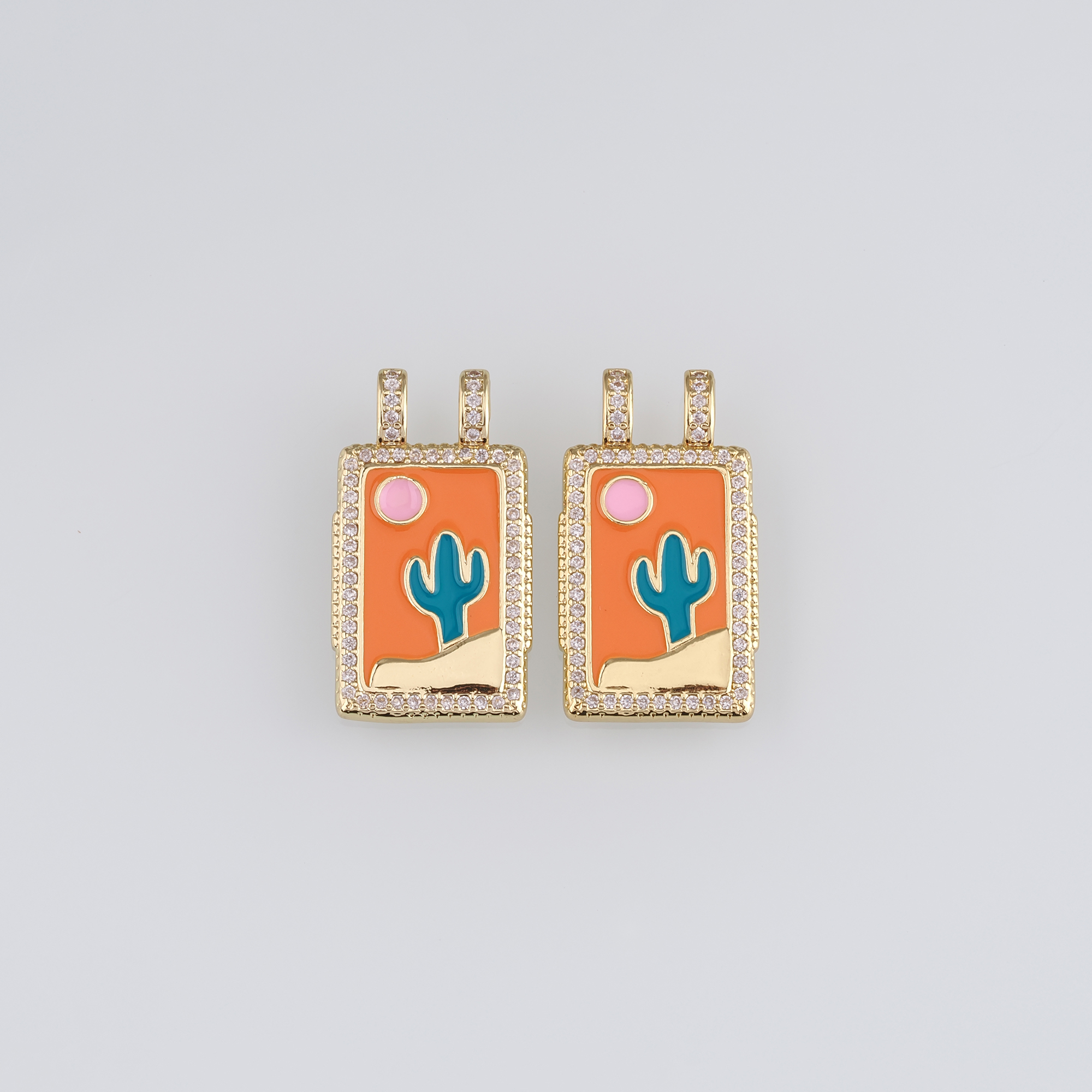 18K Gold Filled Cactus Pendant,Enamel Cactus Charm Earrings Necklace for DIY Jewelry Making Supply