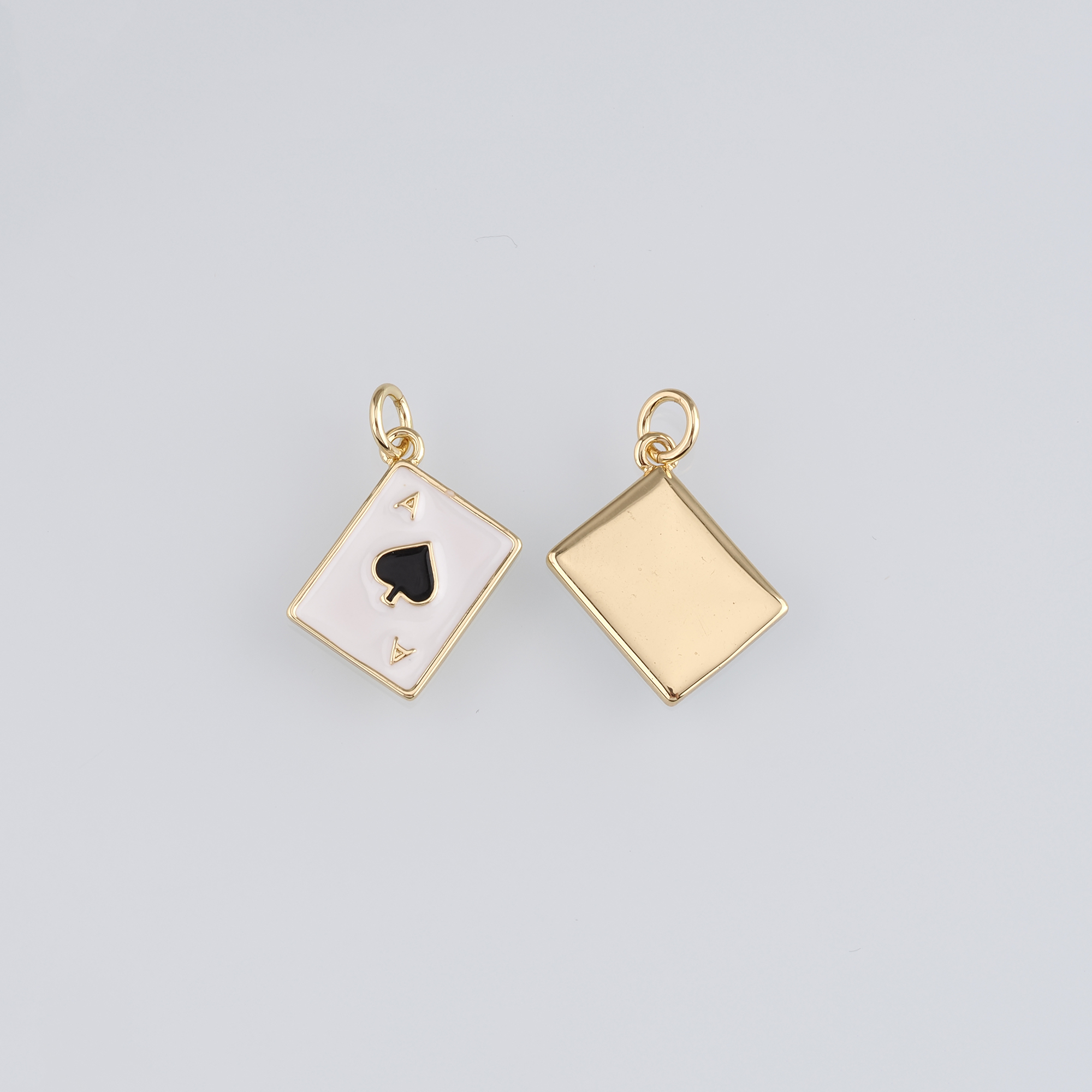 18K Gold Filled Poker Pendant,Enamel Playing Card Charm Earrings Necklace for DIY Jewelry Making Supply