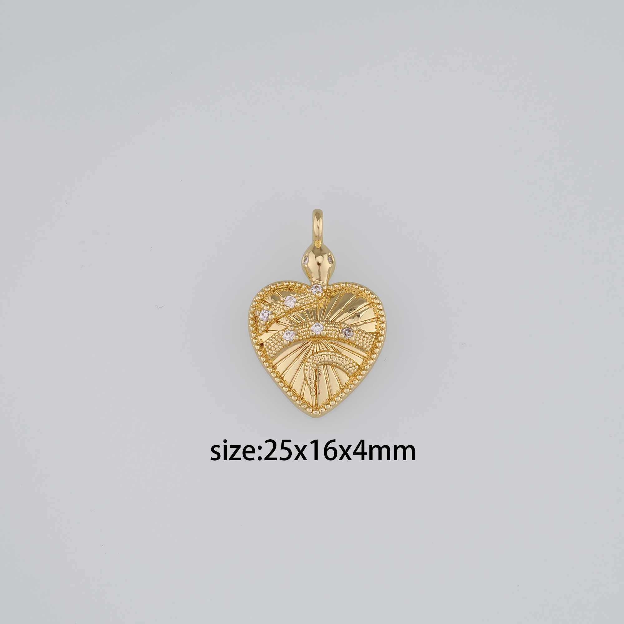18K Gold Filled Snake Pendant,CZ Micro Pave Heart Snake Charm Earrings Necklace for DIY Jewelry Making Supply