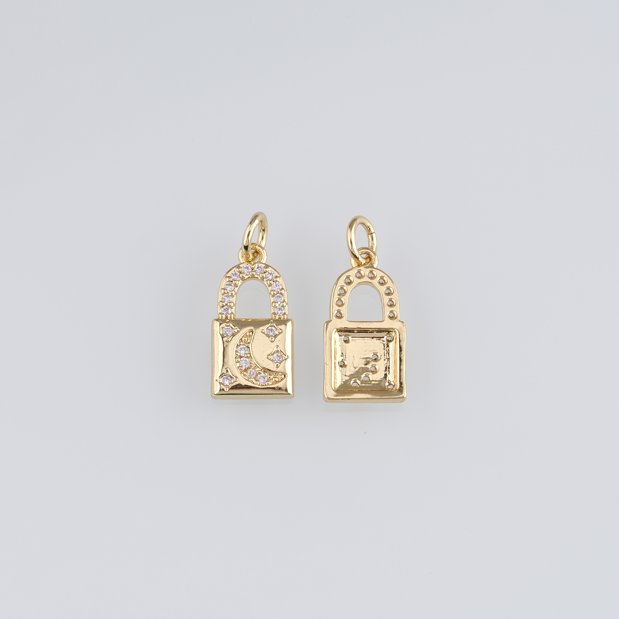 18K Gold Filled Lock Pendant,CZ Micro Pave Lock Charm Earrings Necklace for DIY Jewelry Making Supply