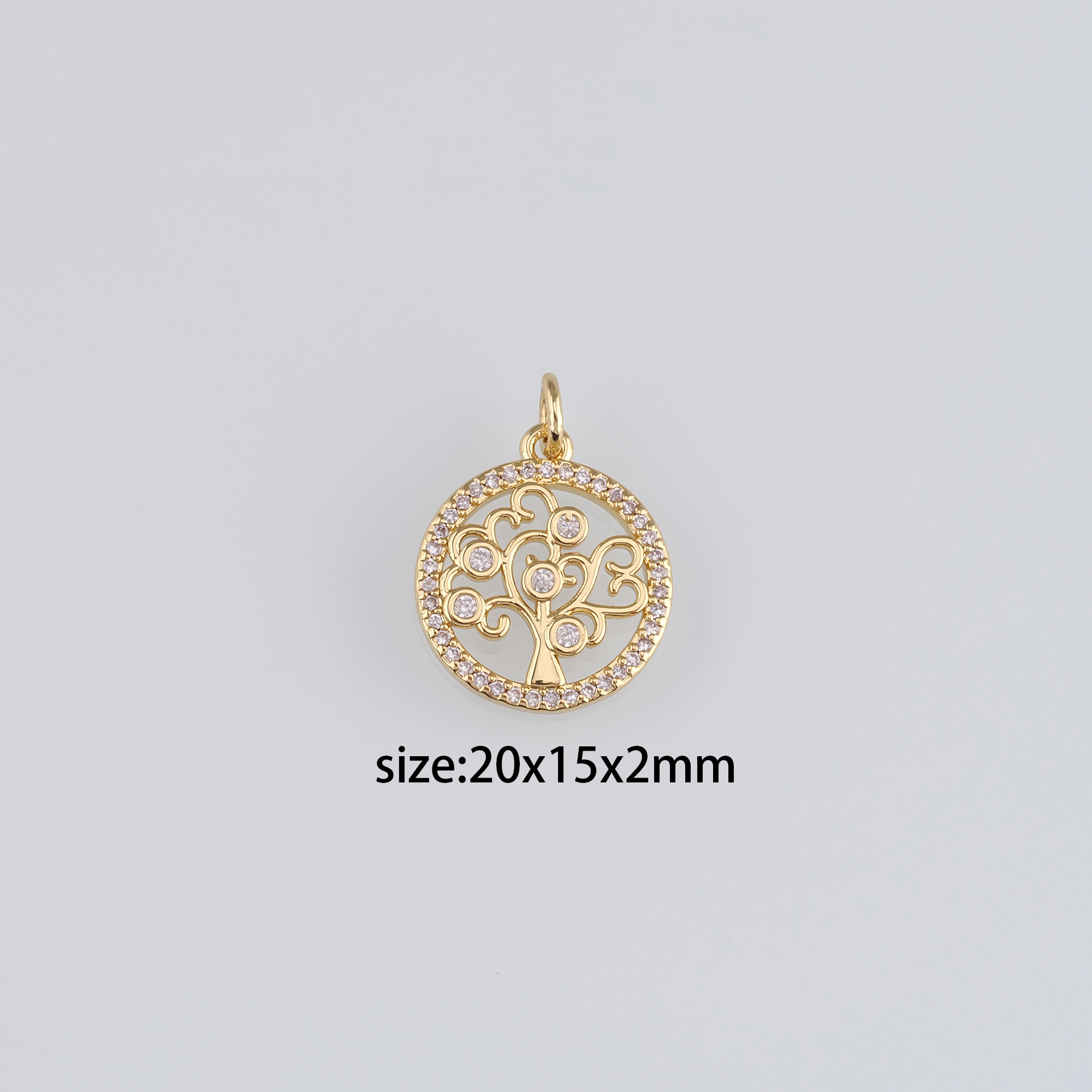 18K Gold Filled Tree of Life Pendant,CZ Micro Pave Tree Charm Earrings Necklace for DIY Jewelry Making Supply