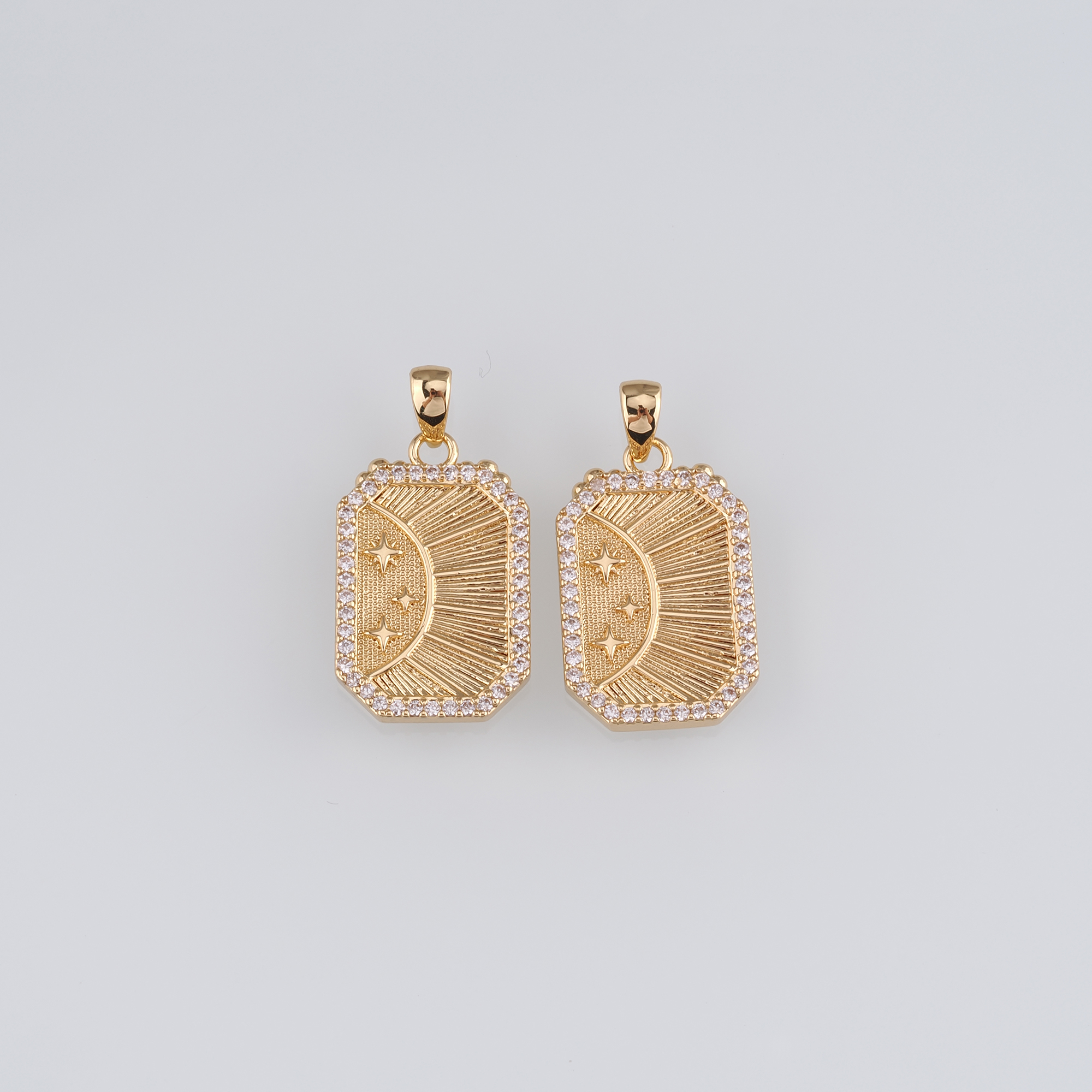 18K Gold Filled Rectangle Pendant,CZ Micro Pave Rectangle Charm Earrings Necklace for DIY Jewelry Making Supply